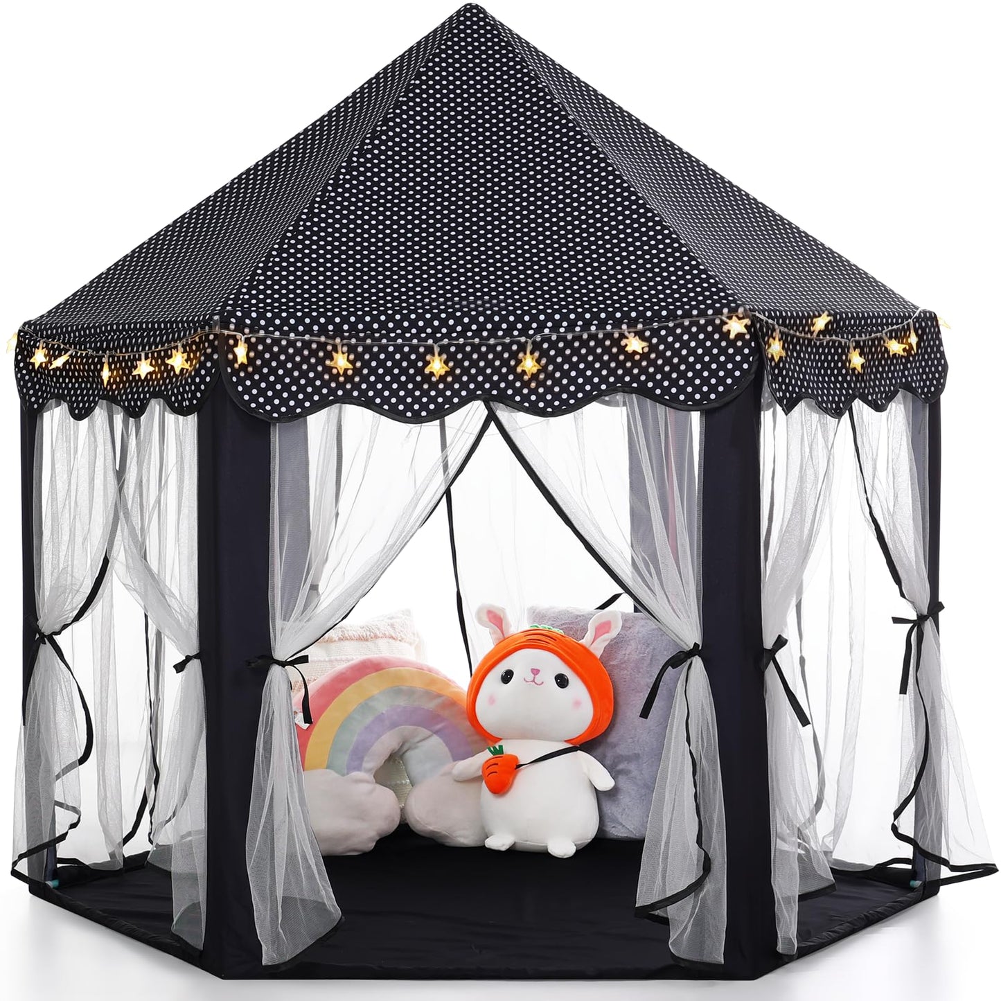 Monobeach Princess Tent for Girls – Large Black Playhouse with Star Lights | Indoor & Outdoor Castle