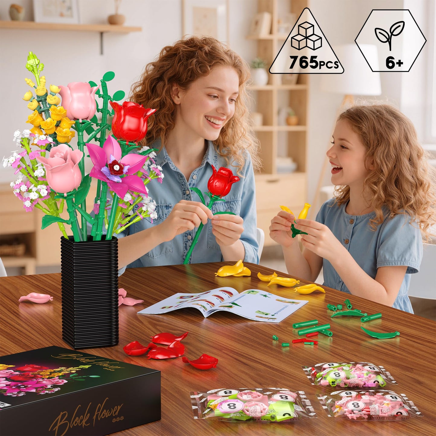 MONOFUN 765-Piece Flower Bouquet Building Blocks Set – DIY Floral Kit for Home, Office & Gifts