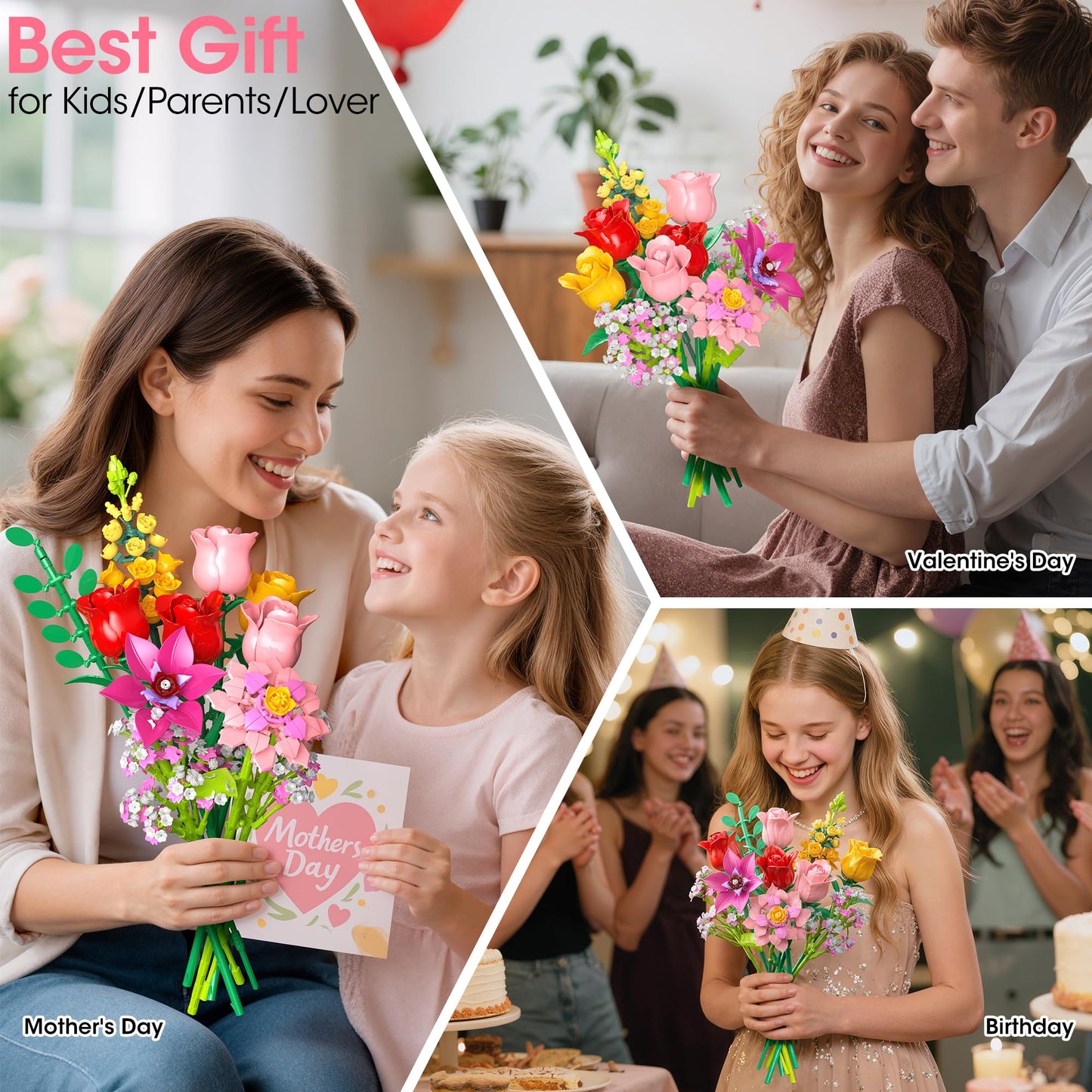 MONOFUN 765-Piece Flower Bouquet Building Blocks Set – DIY Floral Kit for Home, Office & Gifts