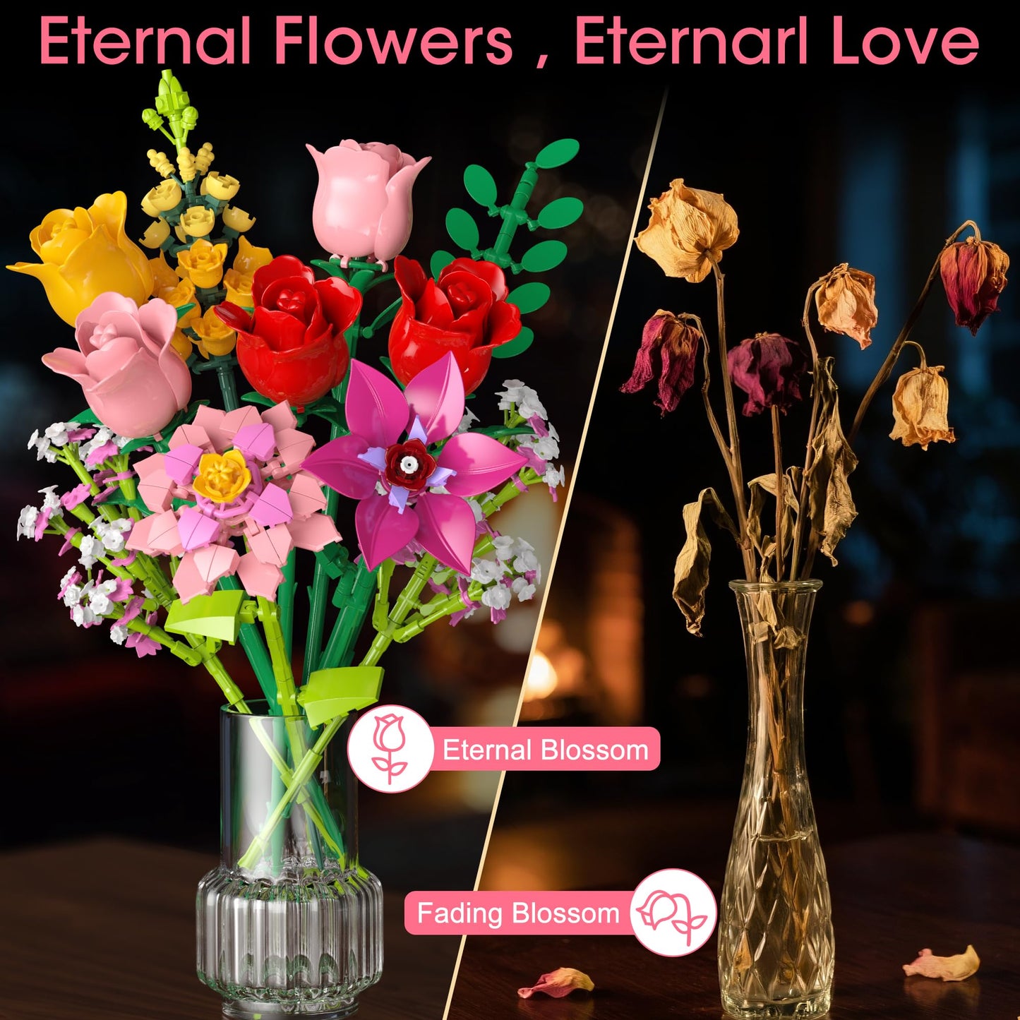 MONOFUN 765-Piece Flower Bouquet Building Blocks Set – DIY Floral Kit for Home, Office & Gifts