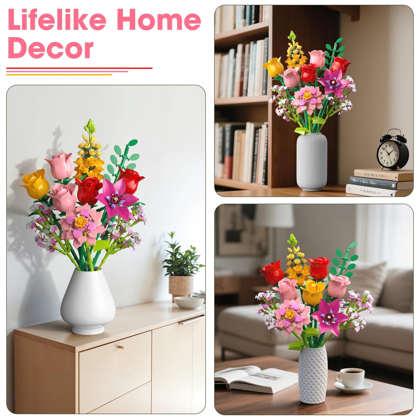MONOFUN 765-Piece Flower Bouquet Building Blocks Set – DIY Floral Kit for Home, Office & Gifts