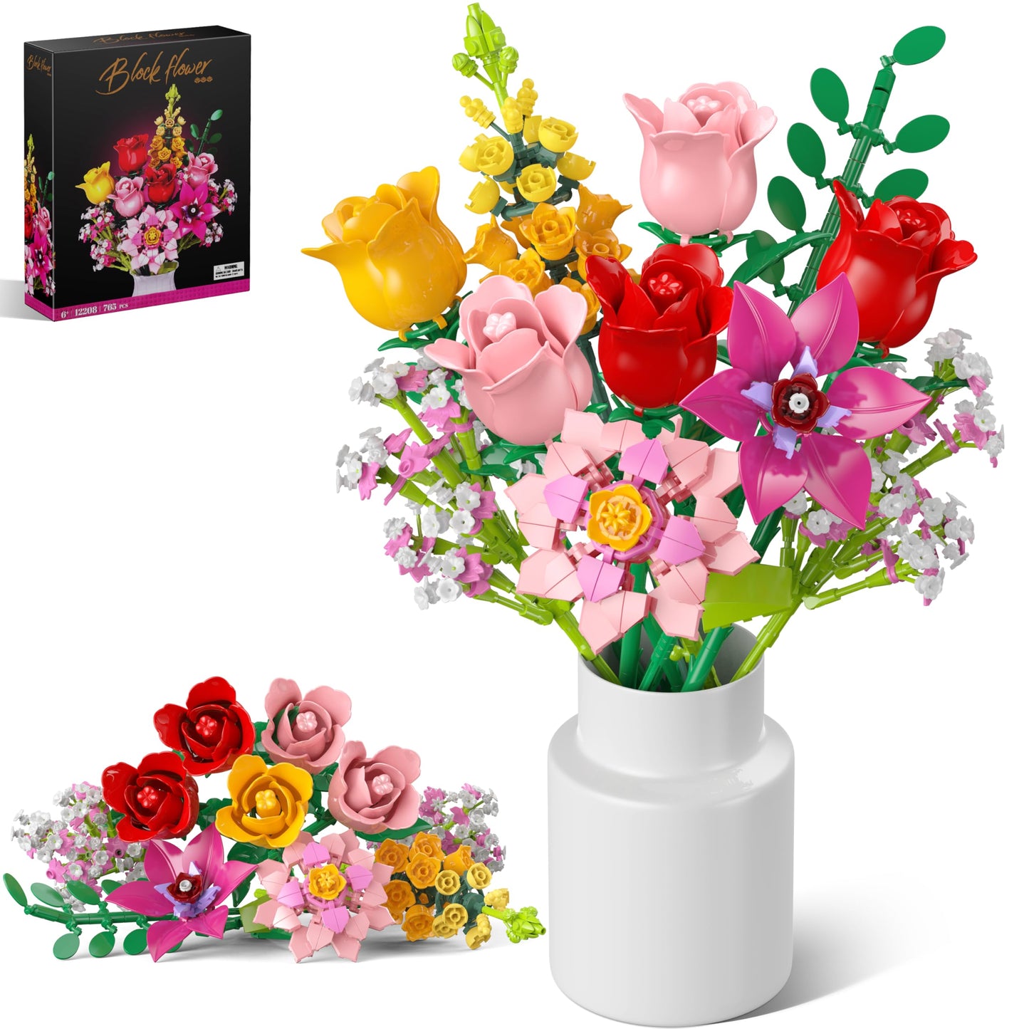 MONOFUN 765-Piece Flower Bouquet Building Blocks Set – DIY Floral Kit for Home, Office & Gifts