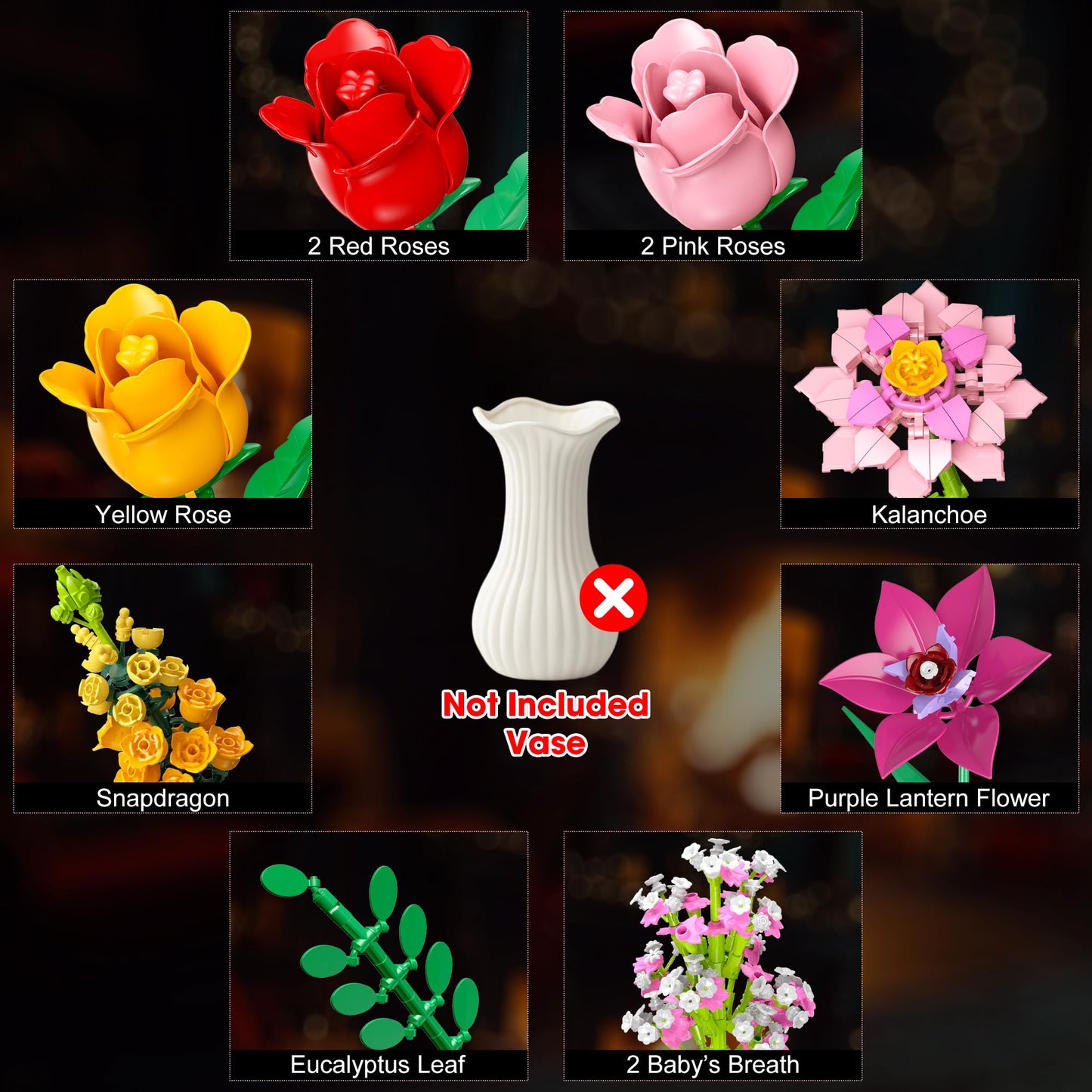 MONOFUN 765-Piece Flower Bouquet Building Blocks Set – DIY Floral Kit for Home, Office & Gifts