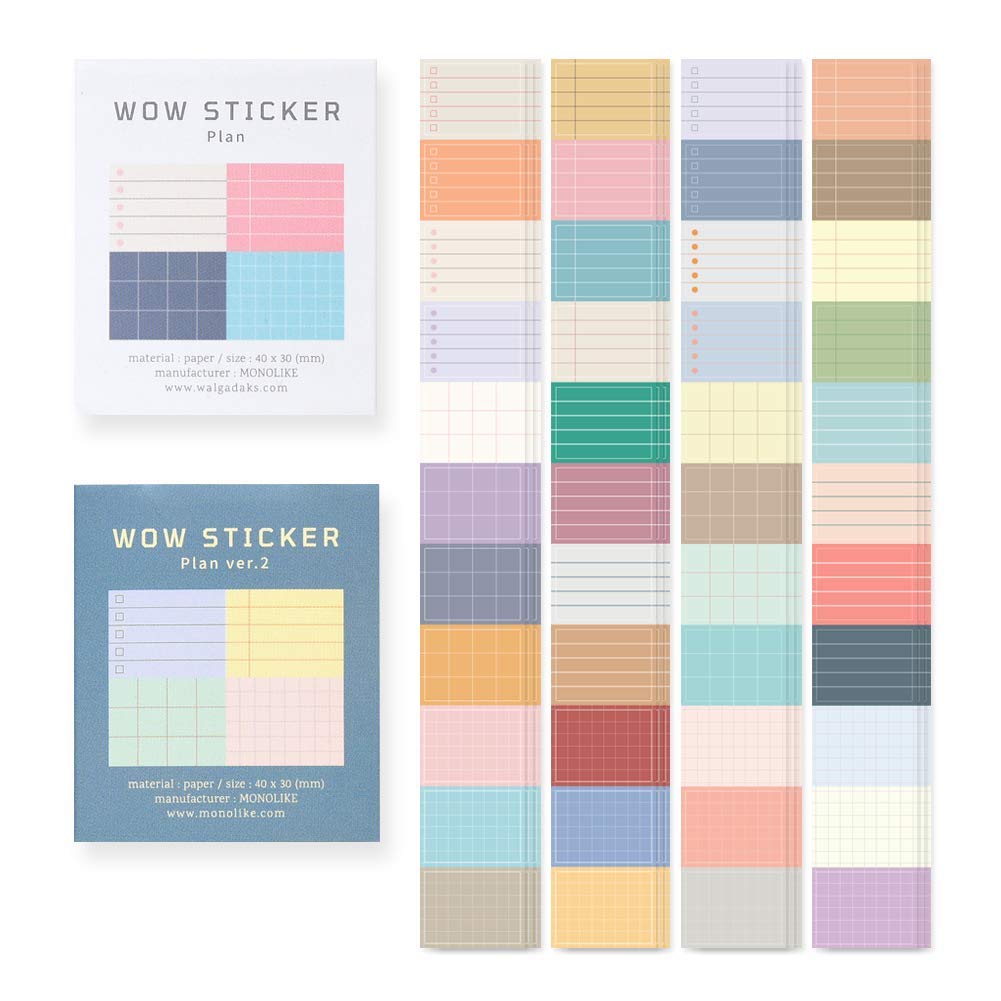 Monolike Wow Sticker Plan Ver.1 + Ver.2 Set – Mini Square Stickers