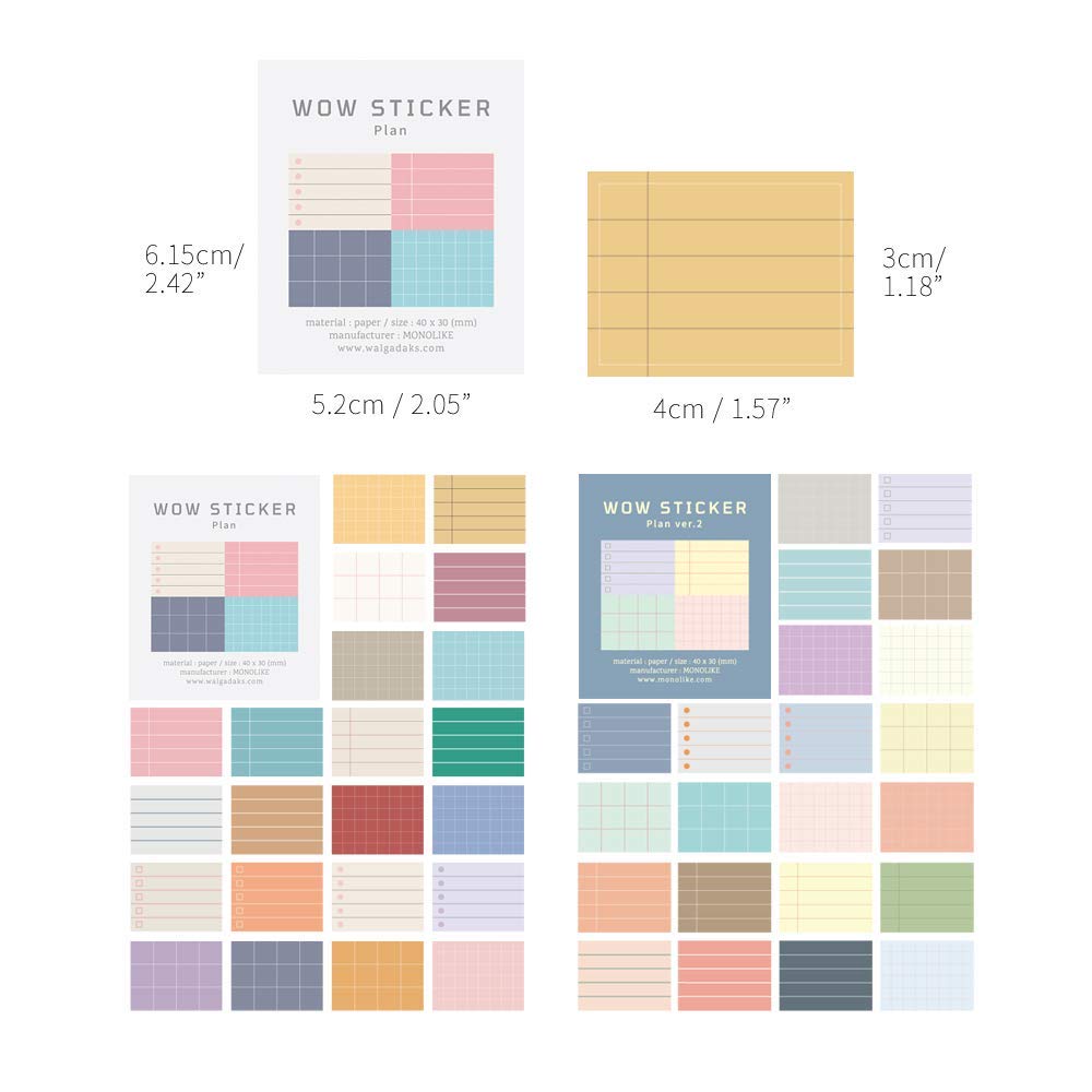 Monolike Wow Sticker Plan Ver.1 + Ver.2 Set – Mini Square Stickers