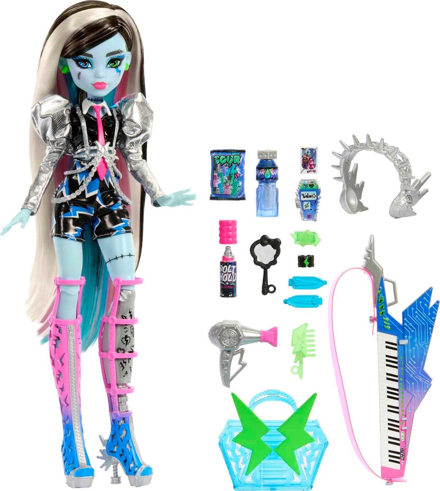 Monster High Amped Up Frankie Stein Rockstar Doll with Keytar & Headphones