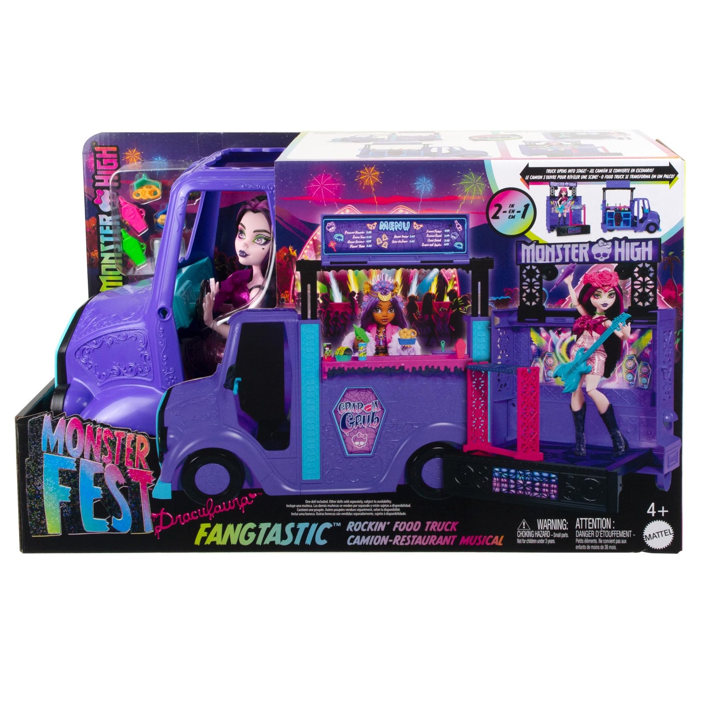 Monster High Draculaura Fangtastic Rockin’ Food Truck Playset | 2-in-1 Stage & 13+ Accessories