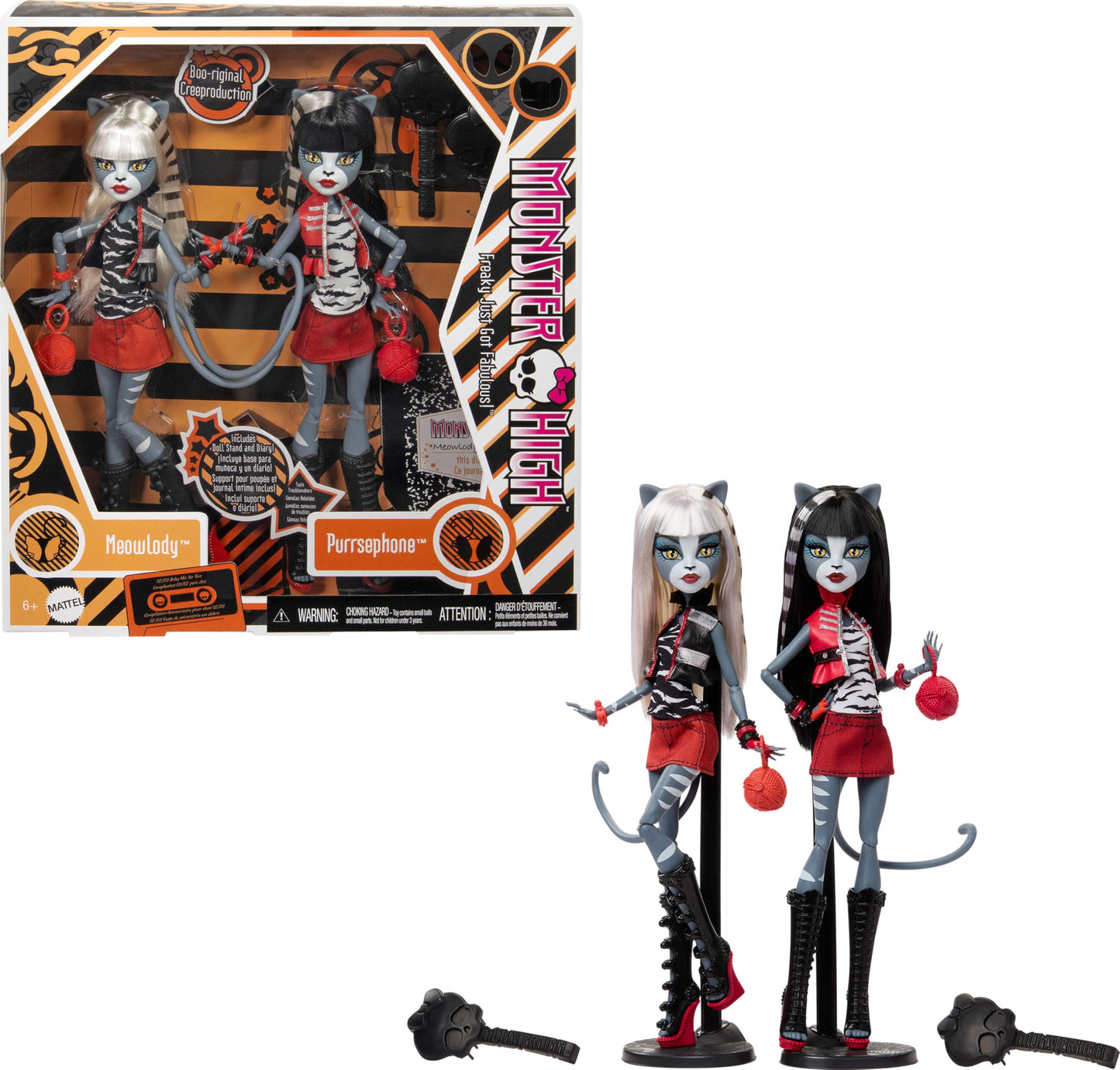 Monster High Boo-original Creeproduction Doll 2-Pack: Meowlody & Purrsephone with Stands & Diary