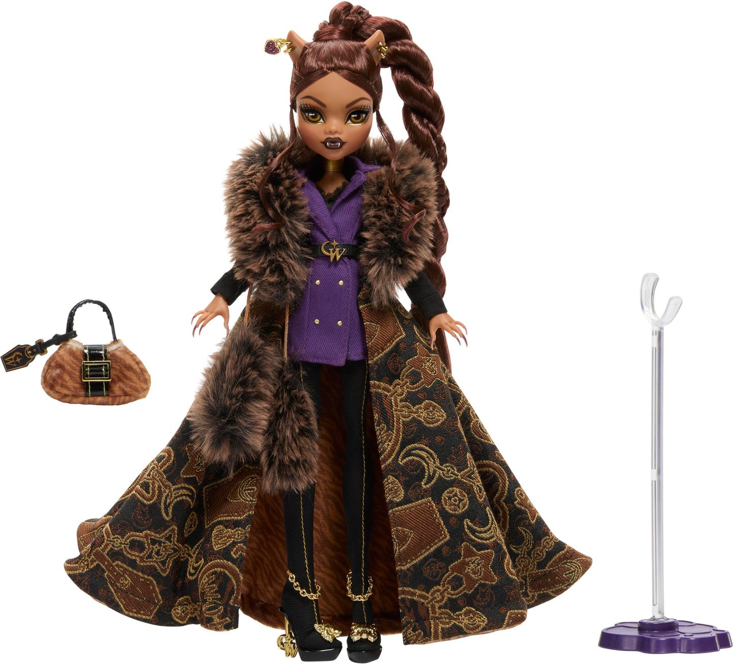 Monster High Clawdeen Wolf House of Wolf Collectible Doll – Faux Fur Coat, Purple Blazer Dress & Pantaboots