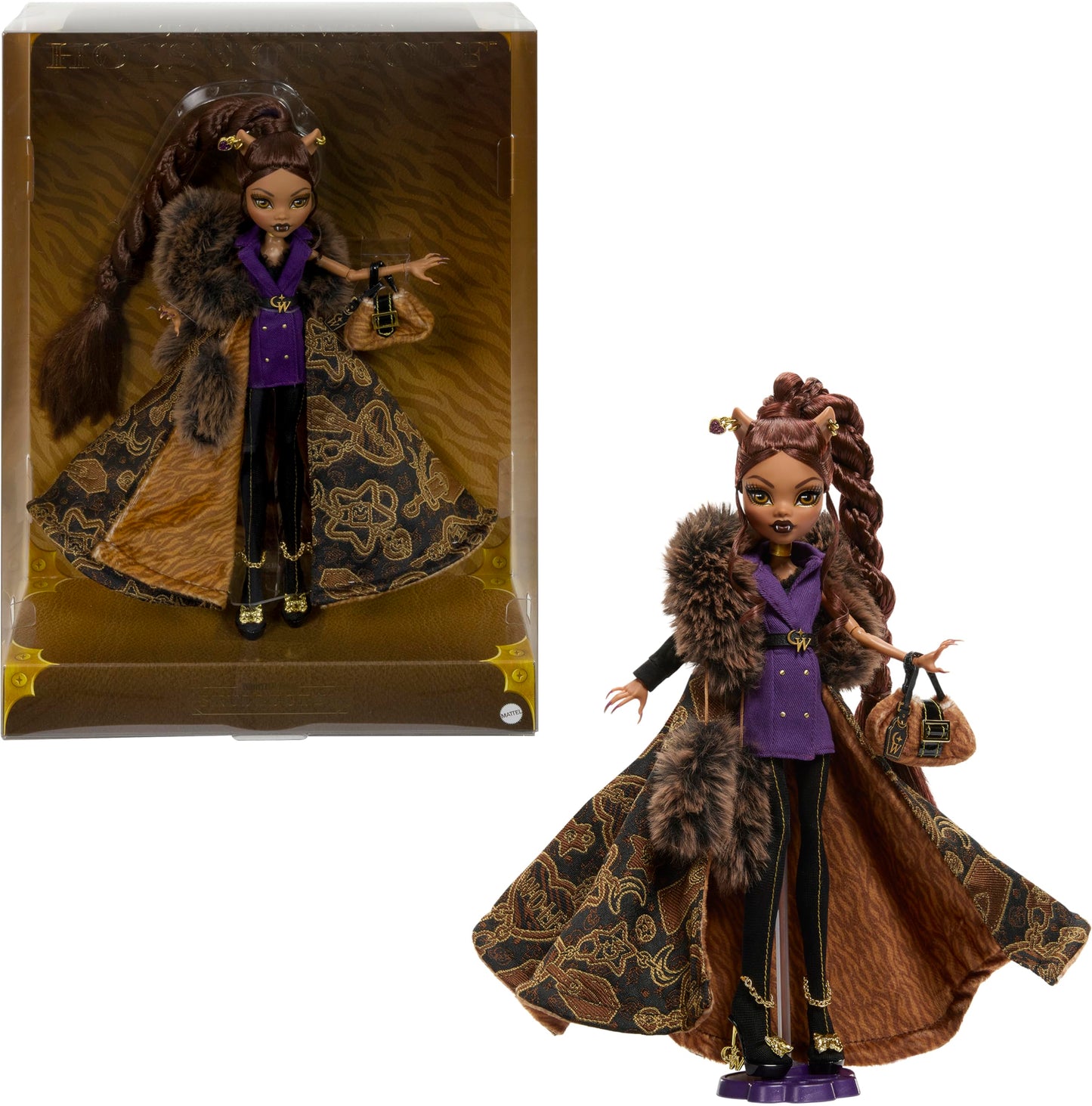Monster High Clawdeen Wolf House of Wolf Collectible Doll – Faux Fur Coat, Purple Blazer Dress & Pantaboots