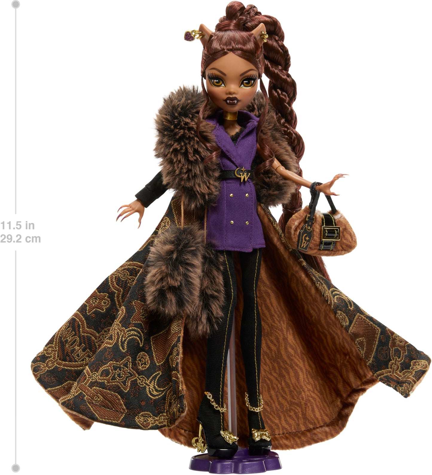 Monster High Clawdeen Wolf House of Wolf Collectible Doll – Faux Fur Coat, Purple Blazer Dress & Pantaboots