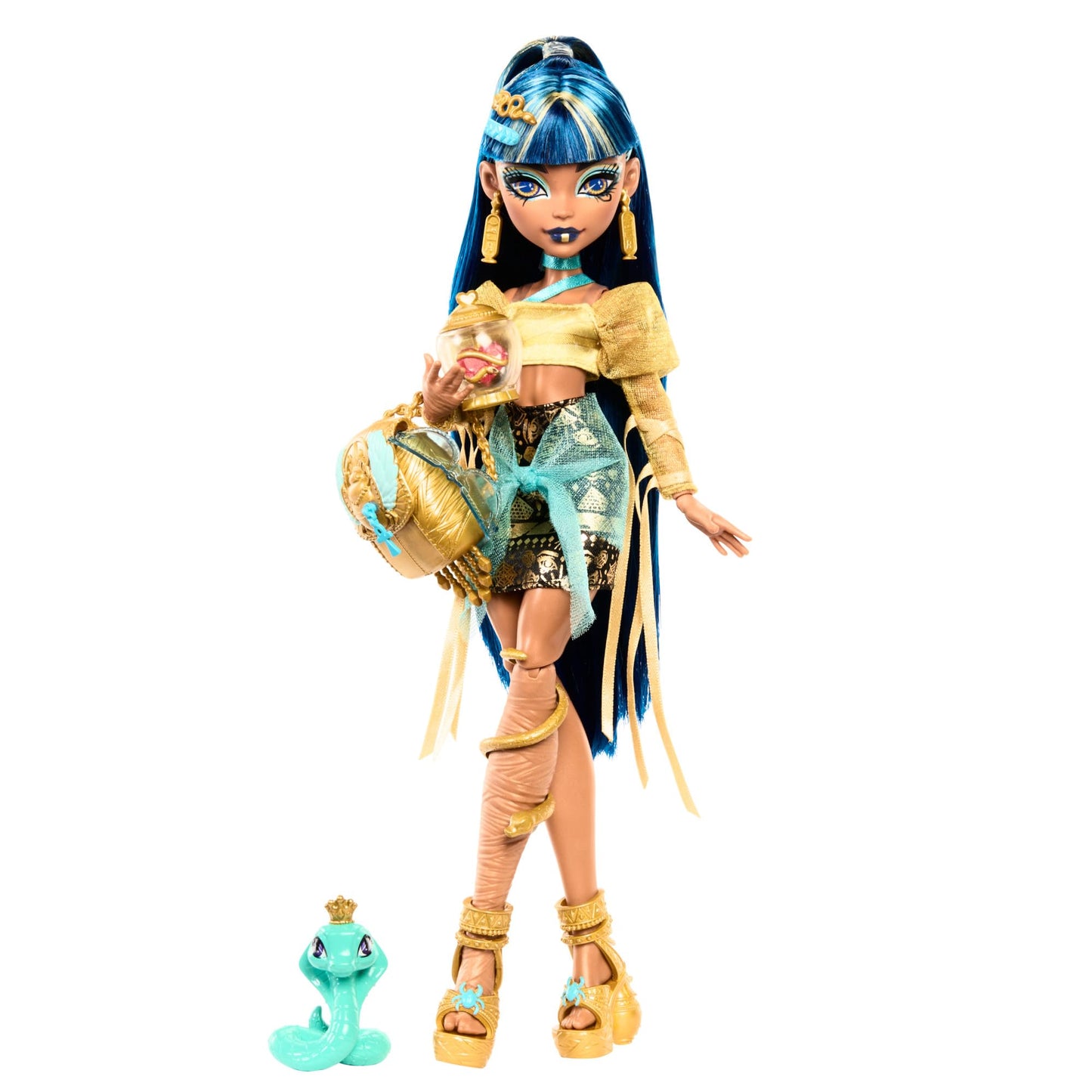Monster High Cleo De Nile Doll – Golden Blouse & Layered Skirt with Hissette Cobra & Accessories