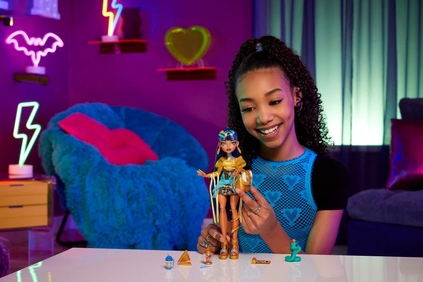 Monster High Cleo De Nile Doll – Golden Blouse & Layered Skirt with Hissette Cobra & Accessories