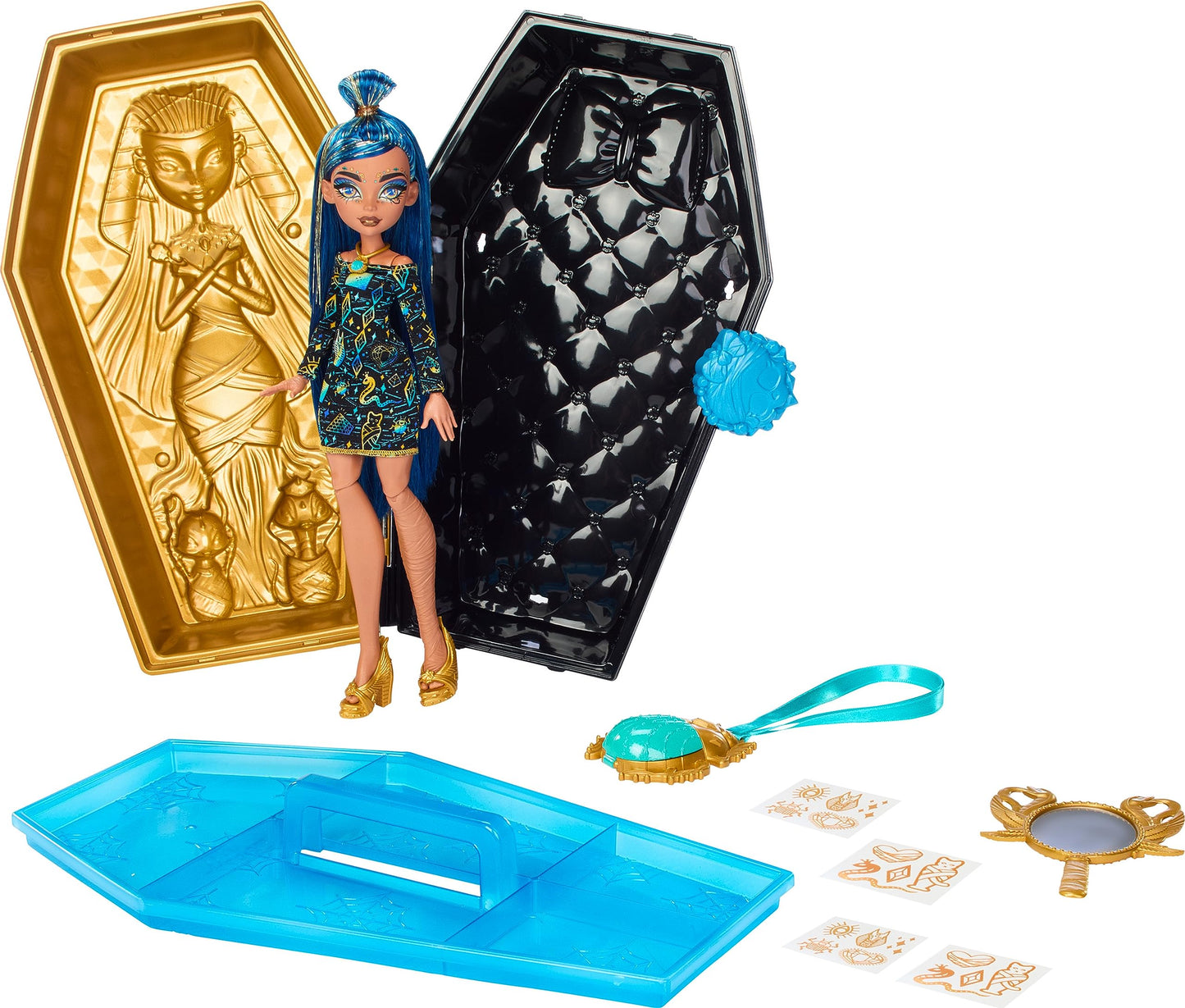 Monster High Cleo De Nile Golden Glam Case Beauty Kit – Tattoos, Necklace & Stickers