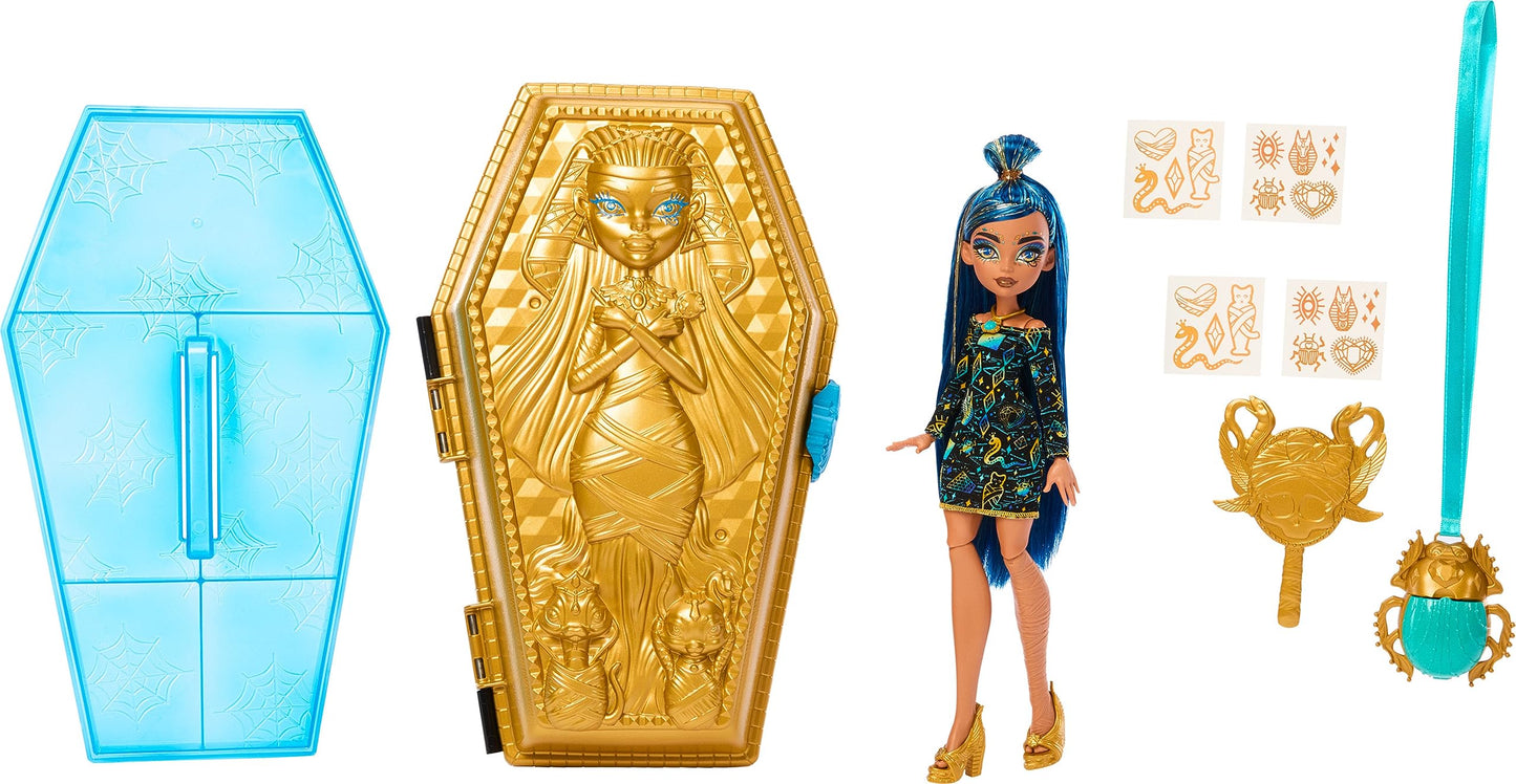 Monster High Cleo De Nile Golden Glam Case Beauty Kit – Tattoos, Necklace & Stickers
