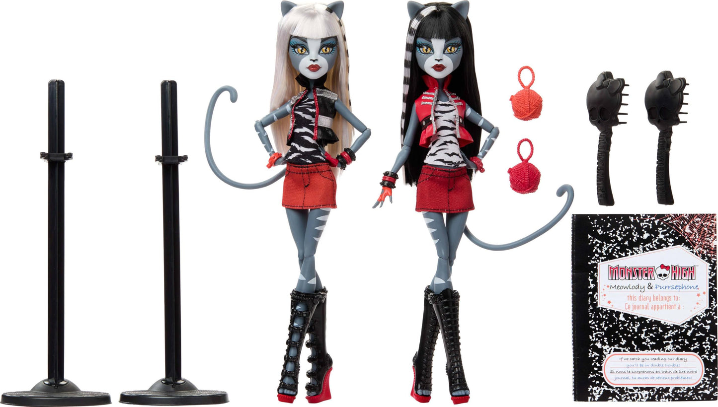 Monster High Boo-original Creeproduction Doll 2-Pack: Meowlody & Purrsephone with Stands & Diary
