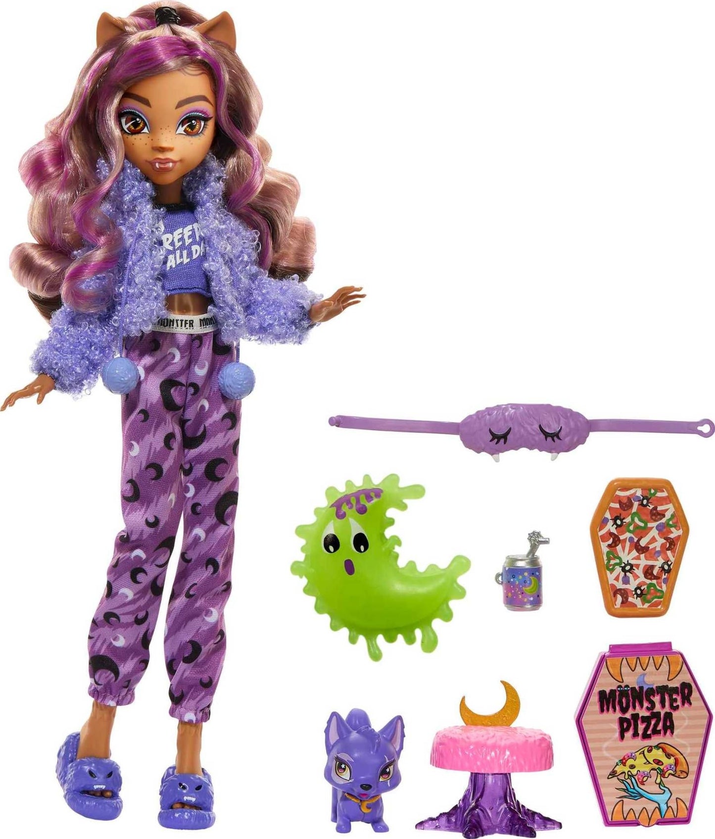 Monster High Creepover Party Doll: Clawdeen Wolf with Crescent – Sleepover Fashion & Accessories