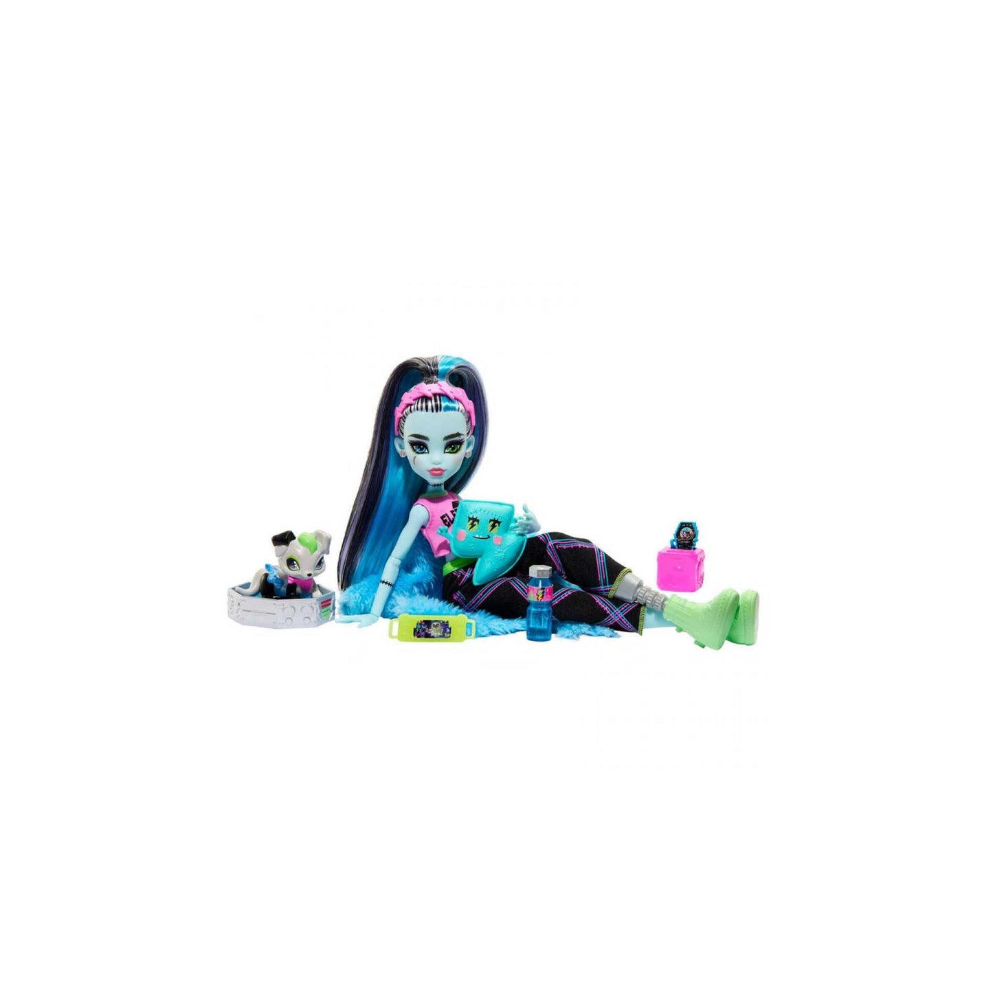 Monster High Creepover Party Frankie Stein Doll with Watzie – Sleepover Accessories