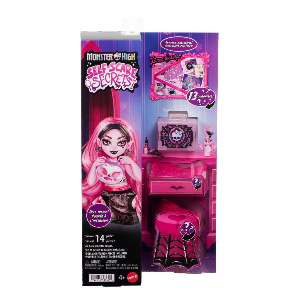 Monster High Self-Scare Secrets Draculaura Doll + 13 Surprises – Realistic Spa Tools & Custom Mood Board
