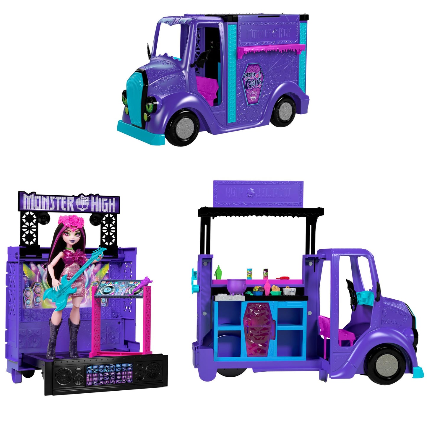 Monster High Draculaura Fangtastic Rockin’ Food Truck Playset | 2-in-1 Stage & 13+ Accessories