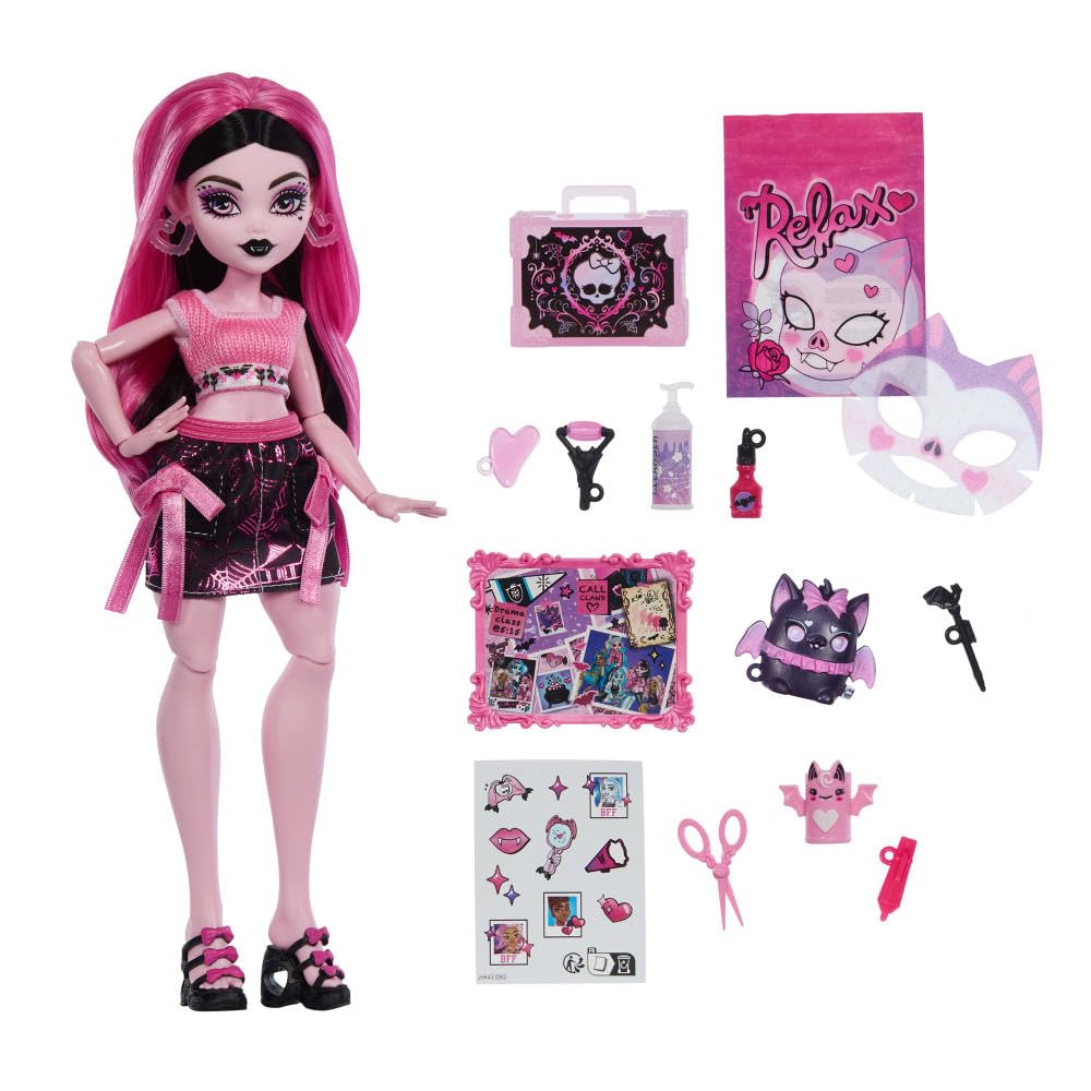 Monster High Self-Scare Secrets Draculaura Doll + 13 Surprises – Realistic Spa Tools & Custom Mood Board