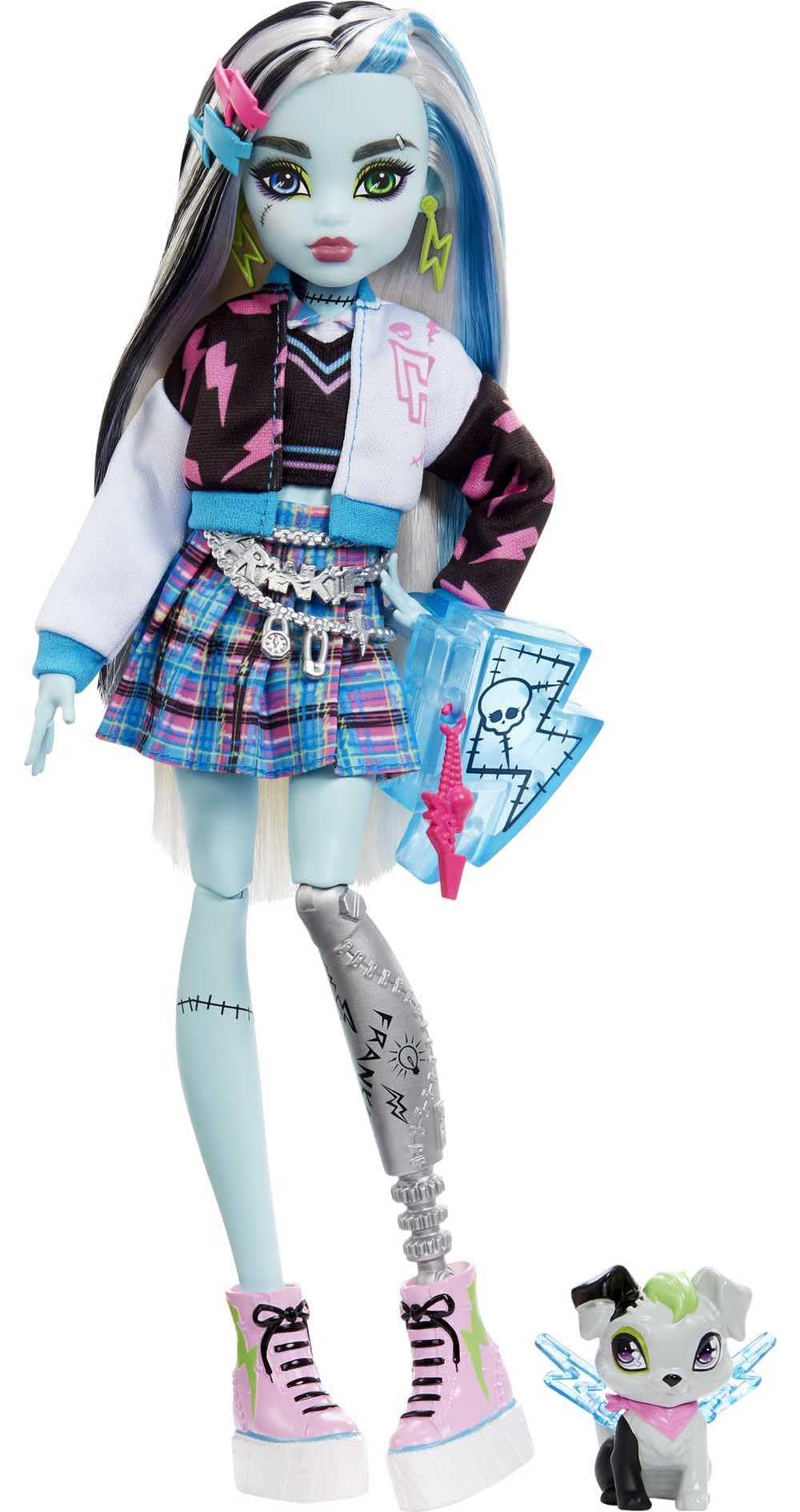 Monster High Frankie Stein Doll – Blue & Black Hair, Signature Look, Watzie Pet & Accessories