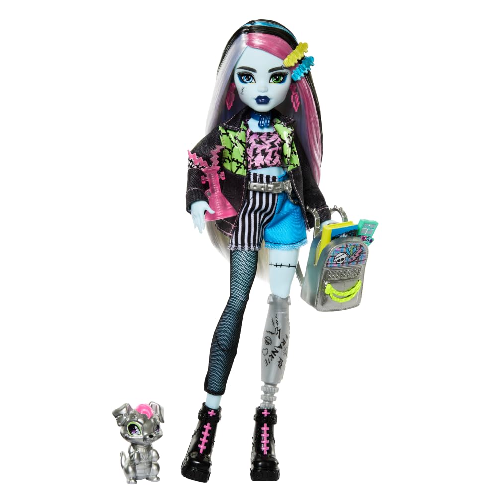 Monster High Frankie Stein Doll in Denim Jacket & Shorts — Includes Watzie & Accessories