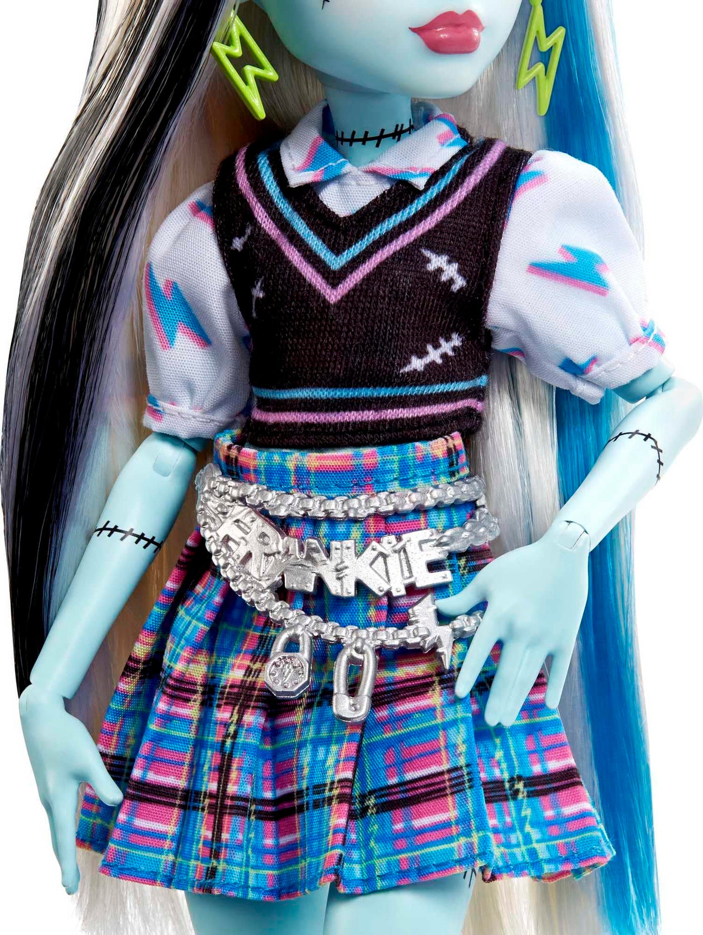 Monster High Frankie Stein Doll – Blue & Black Hair, Signature Look, Watzie Pet & Accessories