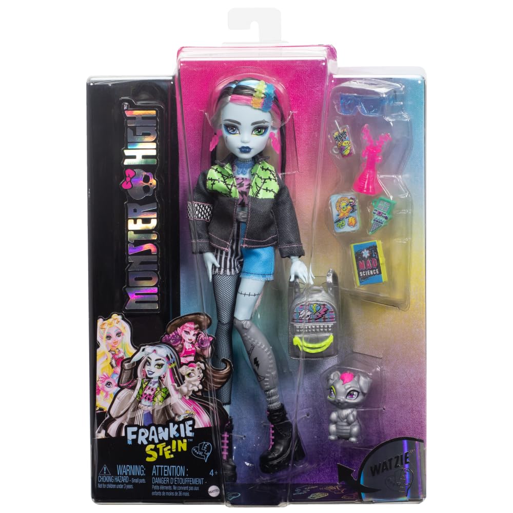 Monster High Frankie Stein Doll in Denim Jacket & Shorts — Includes Watzie & Accessories