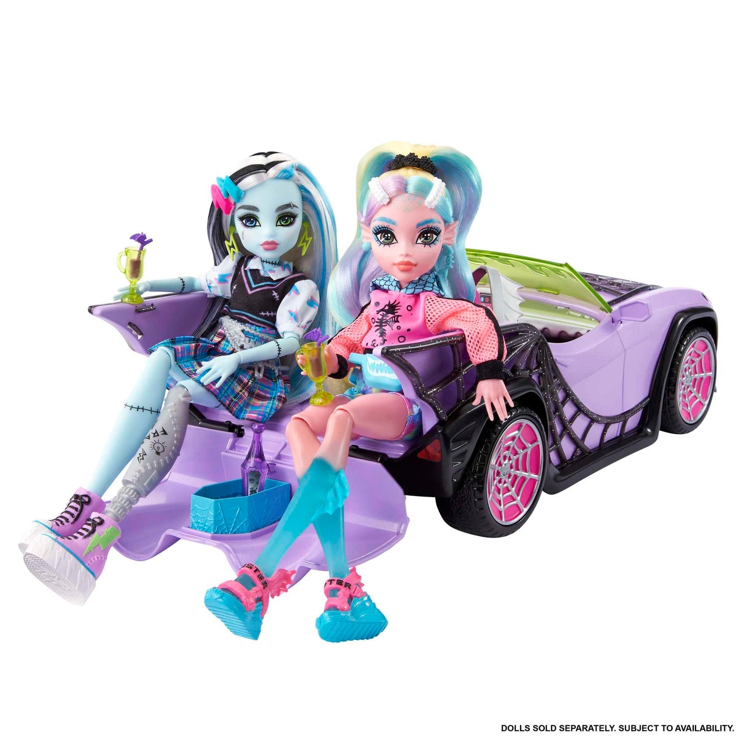 Monster High Ghoul Mobile: Purple Convertible Playset with Pet, Cooler & Four-Doll Seating
