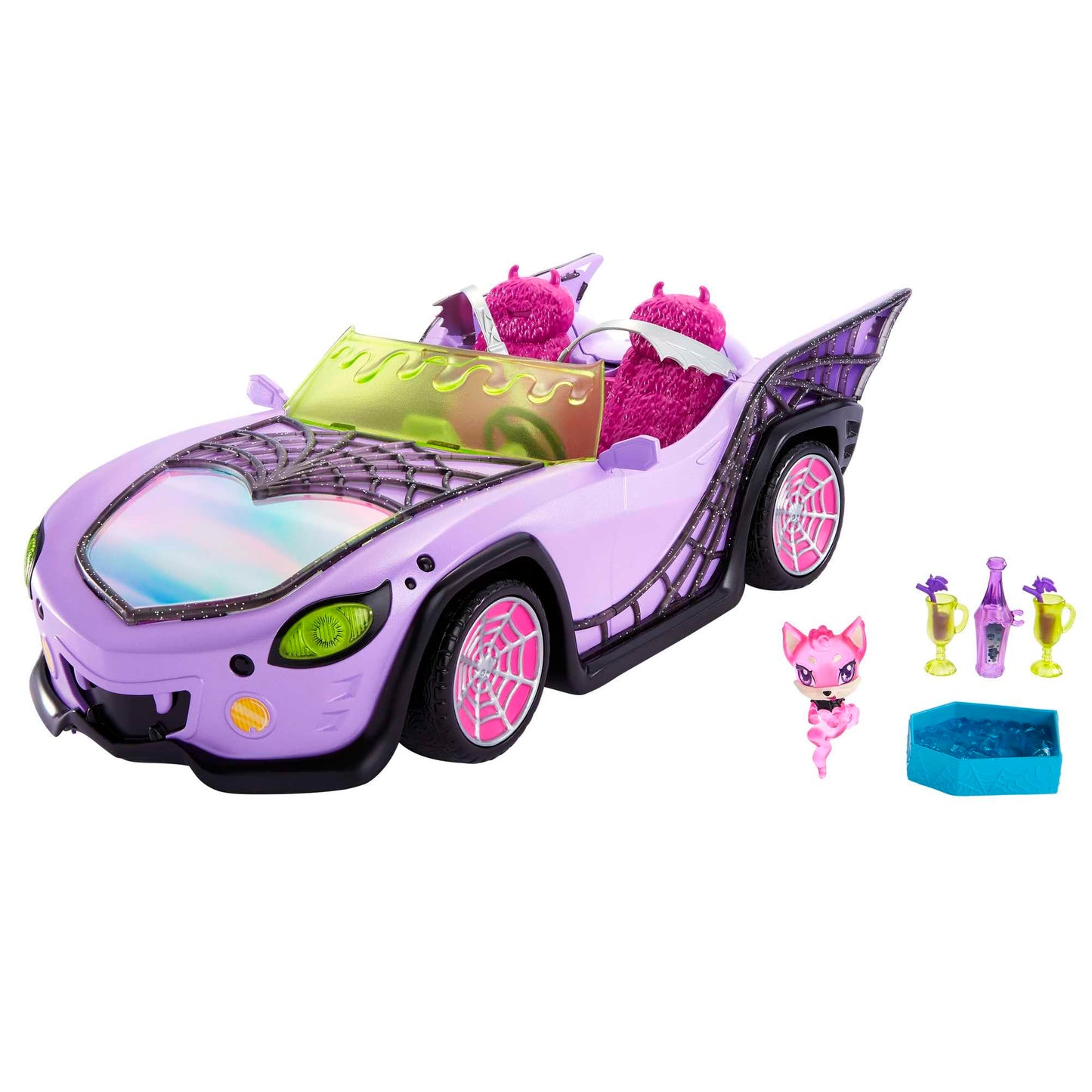 Monster High Ghoul Mobile: Purple Convertible Playset with Pet, Cooler & Four-Doll Seating