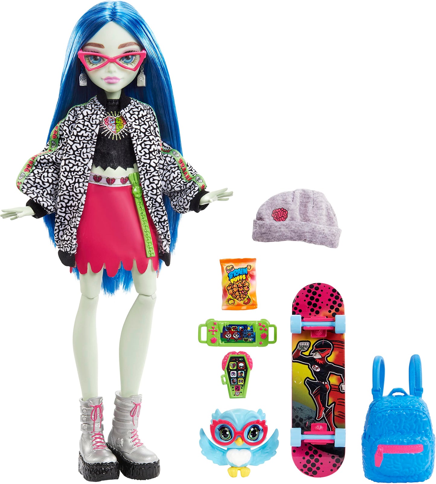 Monster High Ghoulia Yelps Posable Doll – 10.3 in with Blue Hair, Pet Owl & Accessories