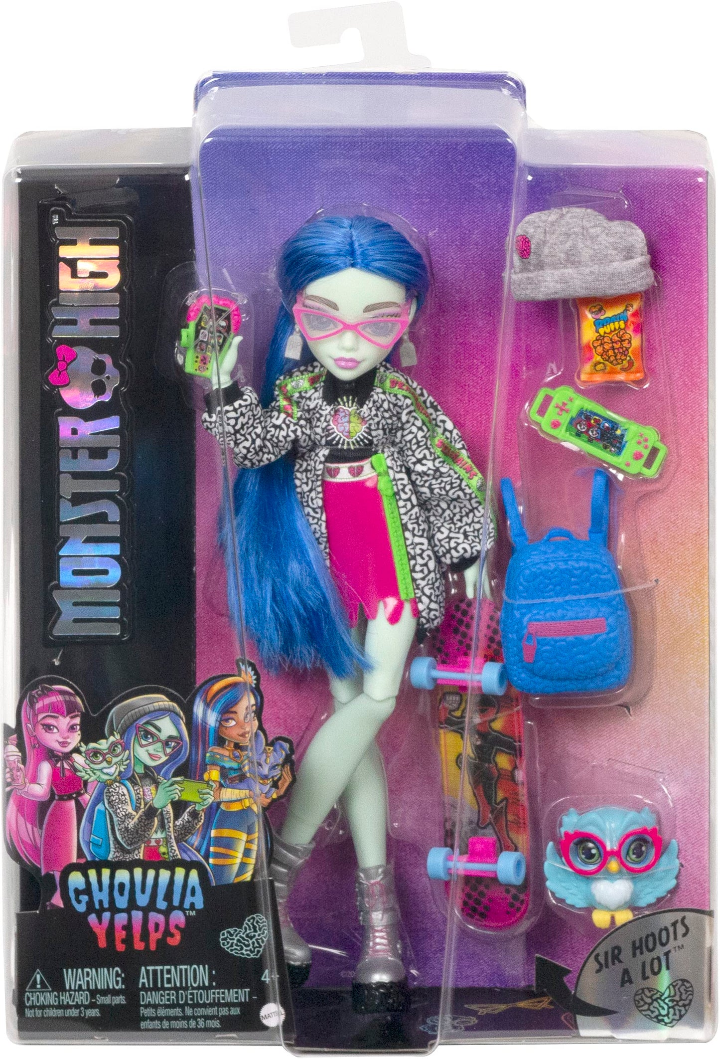 Monster High Ghoulia Yelps Posable Doll – 10.3 in with Blue Hair, Pet Owl & Accessories