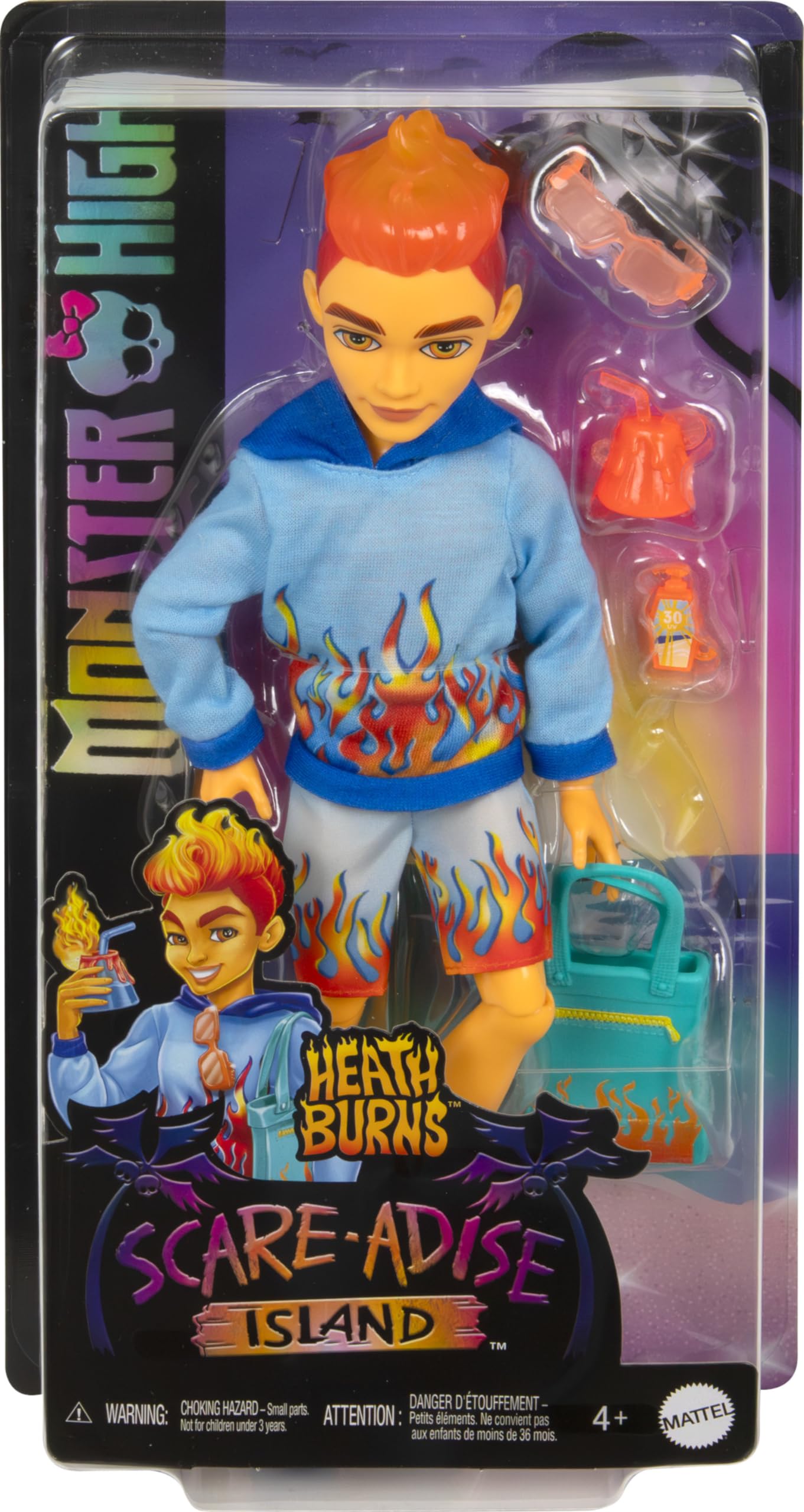 Monster High Heath Burns Doll – Scare-adise Island Beach Gear, Flame Hoodie & Accessories
