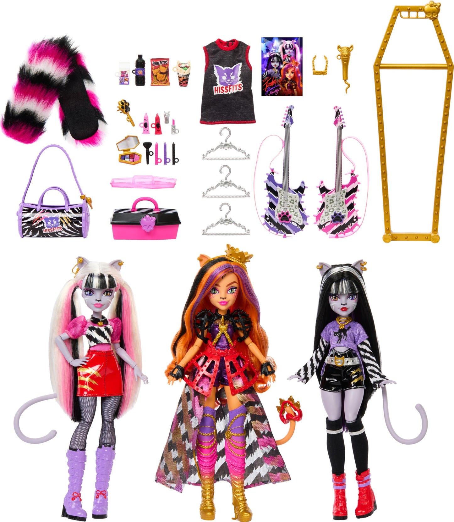 Monster High Hissfits Band Three-Pack Dolls — Toralei Stripe, Meowlody & Purrsephone