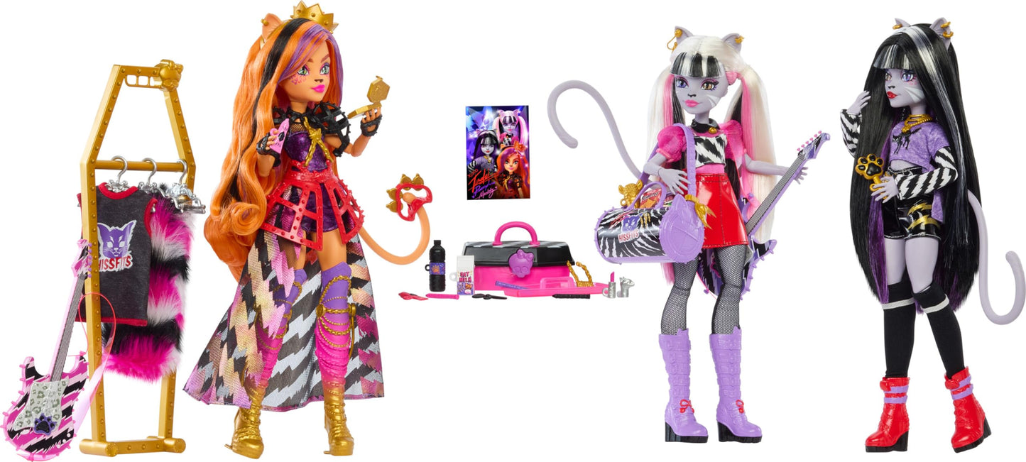 Monster High Hissfits Band Three-Pack Dolls — Toralei Stripe, Meowlody & Purrsephone