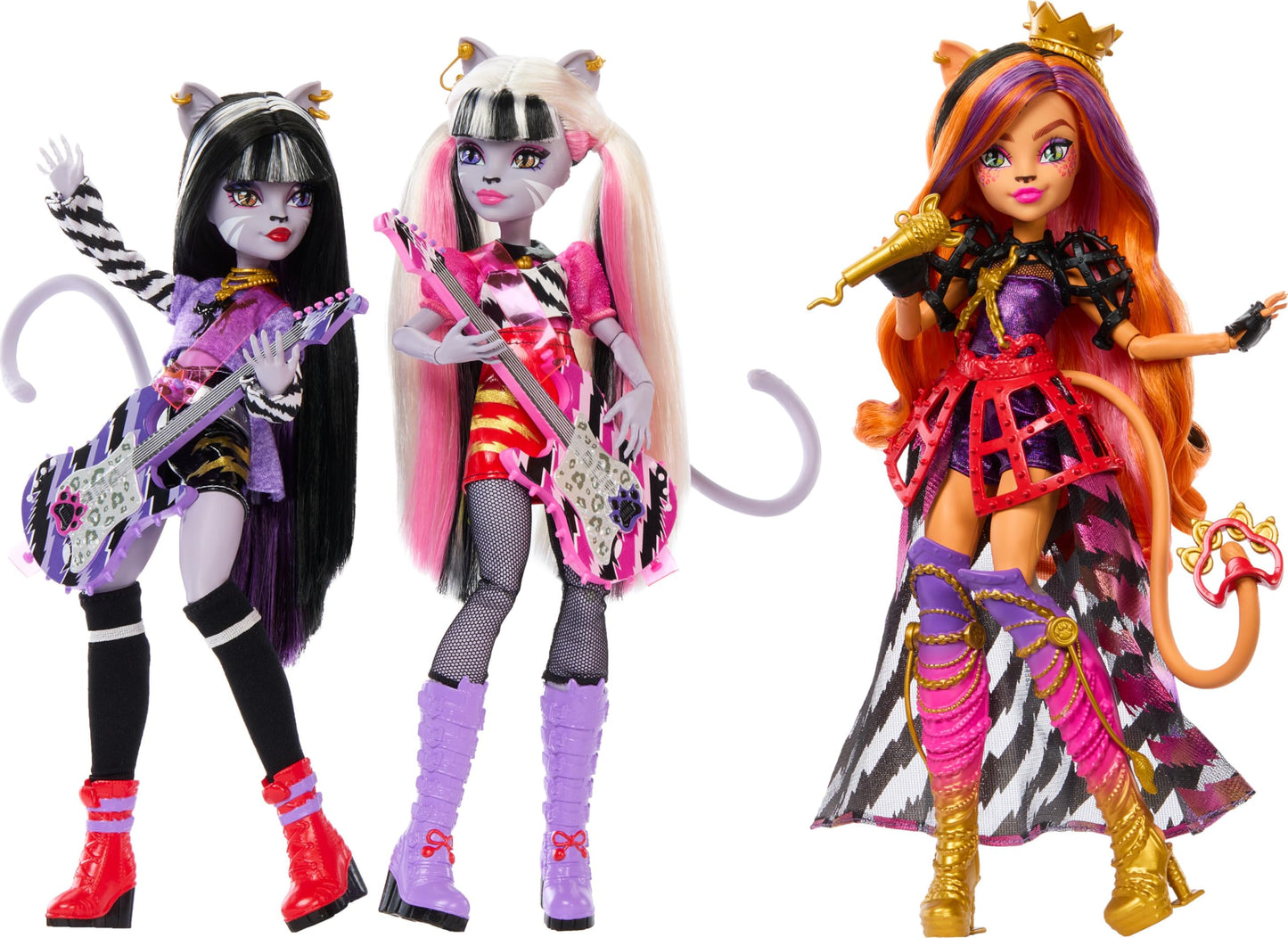 Monster High Hissfits Band Three-Pack Dolls — Toralei Stripe, Meowlody & Purrsephone