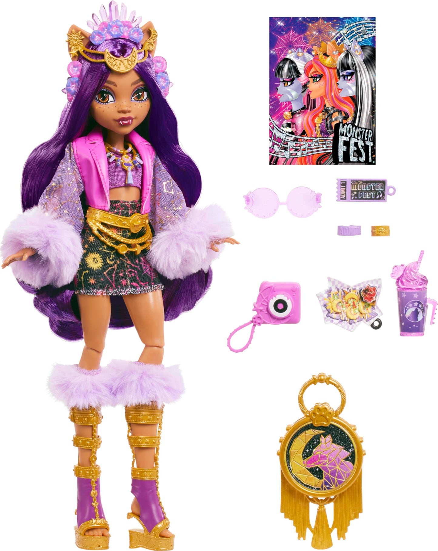 Monster High Monster Fest Doll - Clawdeen Wolf in Glam Outfit & Festival Accessories