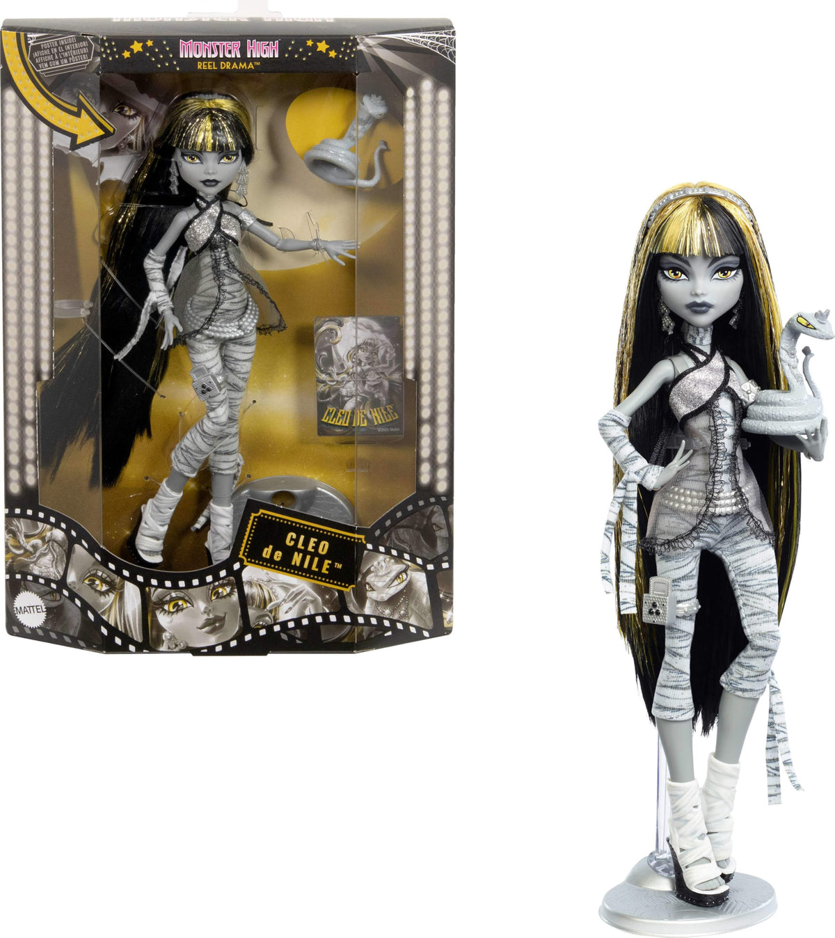 Monster High Reel Drama Cleo De Nile Doll — Black & White Reproduction with Doll-Size & Life-Size Posters