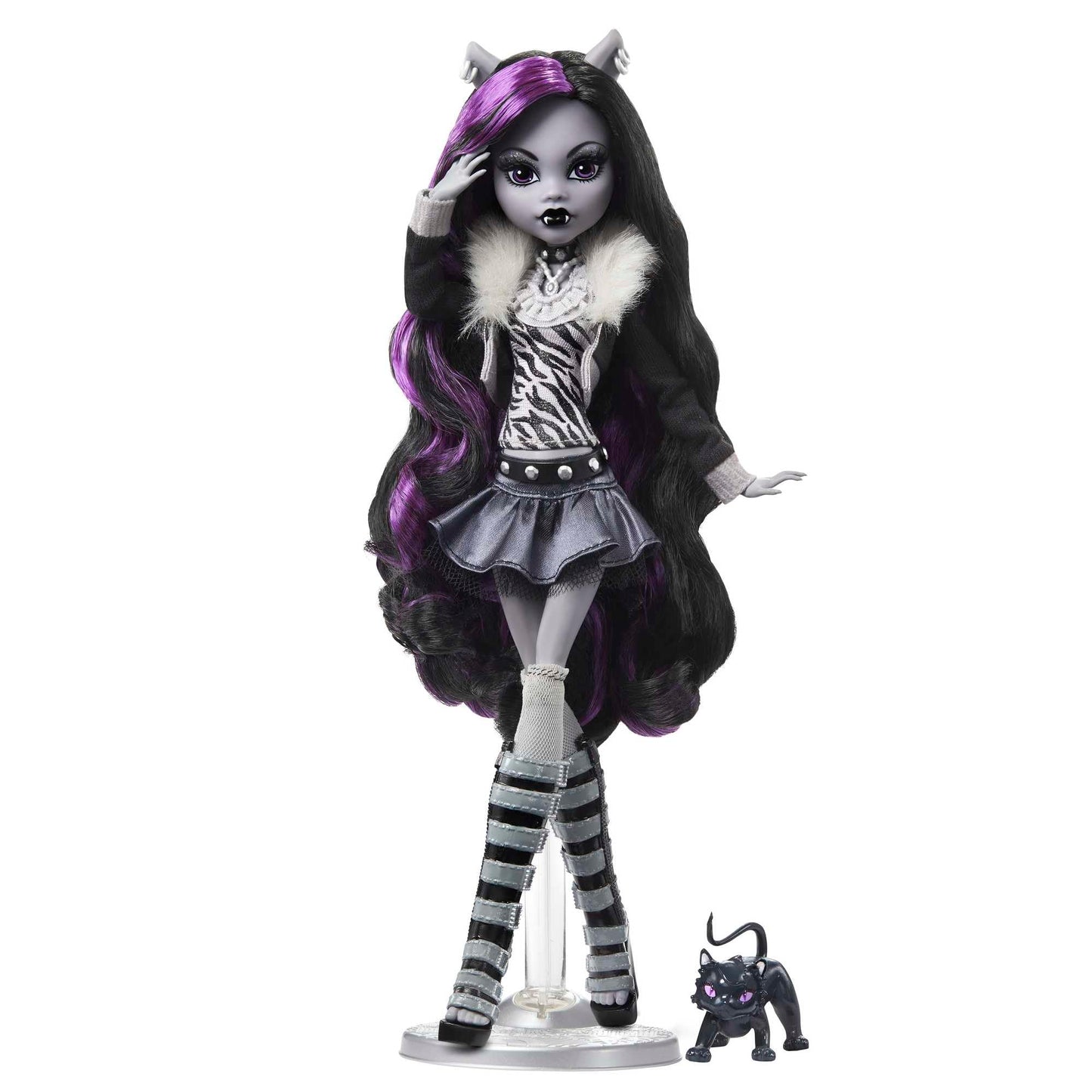 Monster High Reel Drama Doll: Clawdeen Wolf in Black and White with Posters