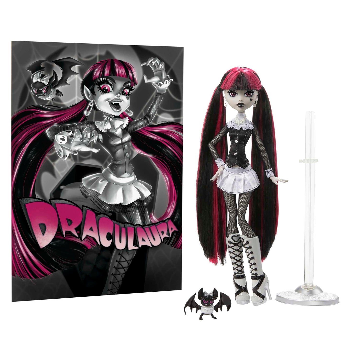 Monster High Reel Drama Draculaura Doll — Black & White Collectible with Doll-Size & Life-Size Posters