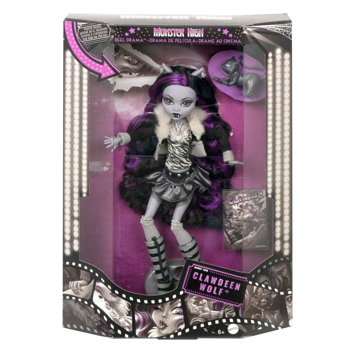 Monster High Reel Drama Doll: Clawdeen Wolf in Black and White with Posters