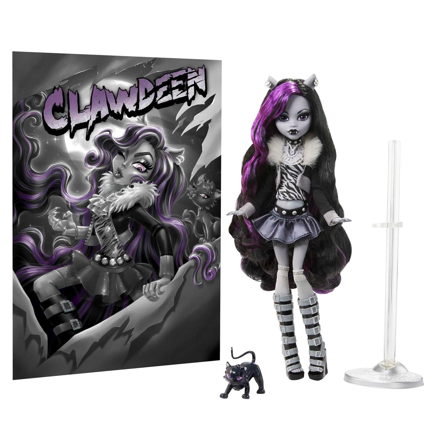 Monster High Reel Drama Doll: Clawdeen Wolf in Black and White with Posters