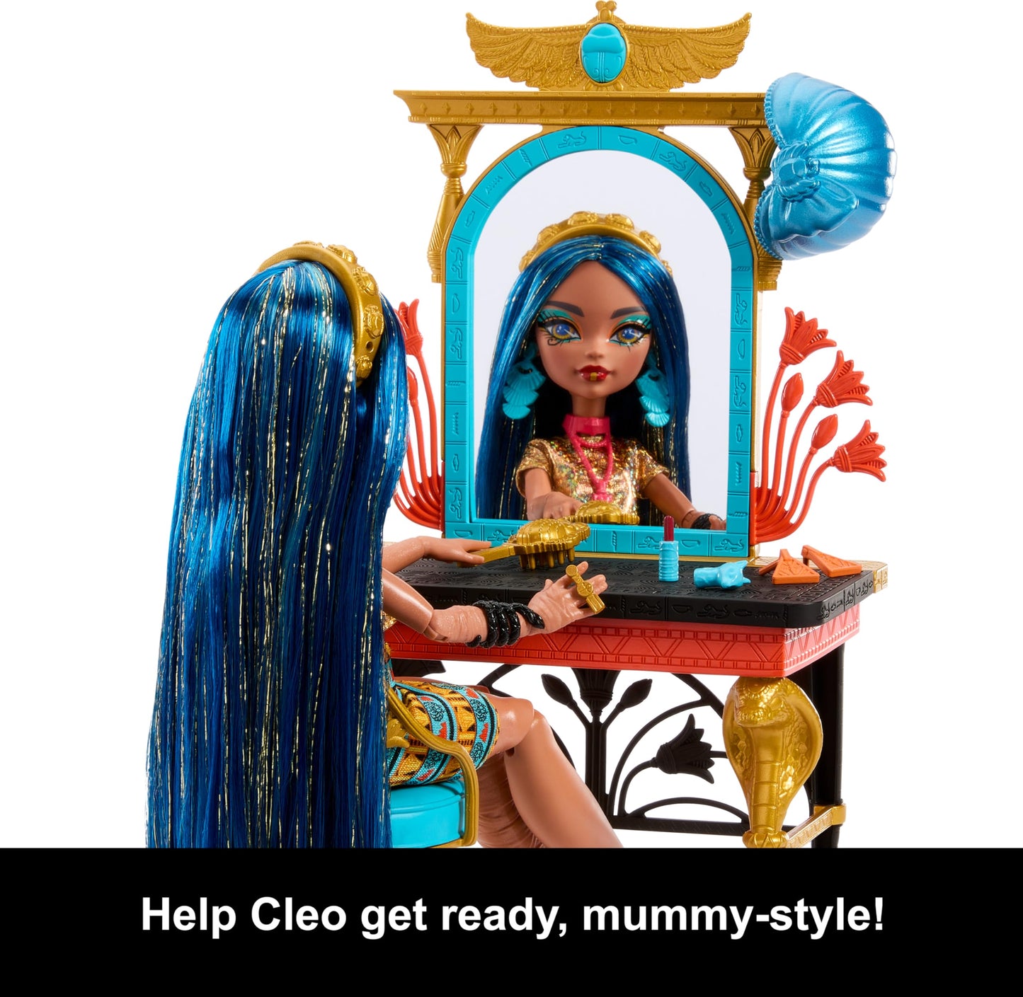 Monster High Self Scare Day Cleo De Nile Doll Play Set | Vanity Table, Accessories & Storytelling