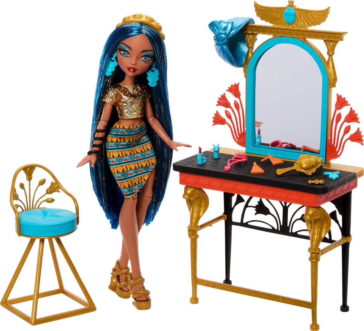 Monster High Self Scare Day Cleo De Nile Doll Play Set | Vanity Table, Accessories & Storytelling