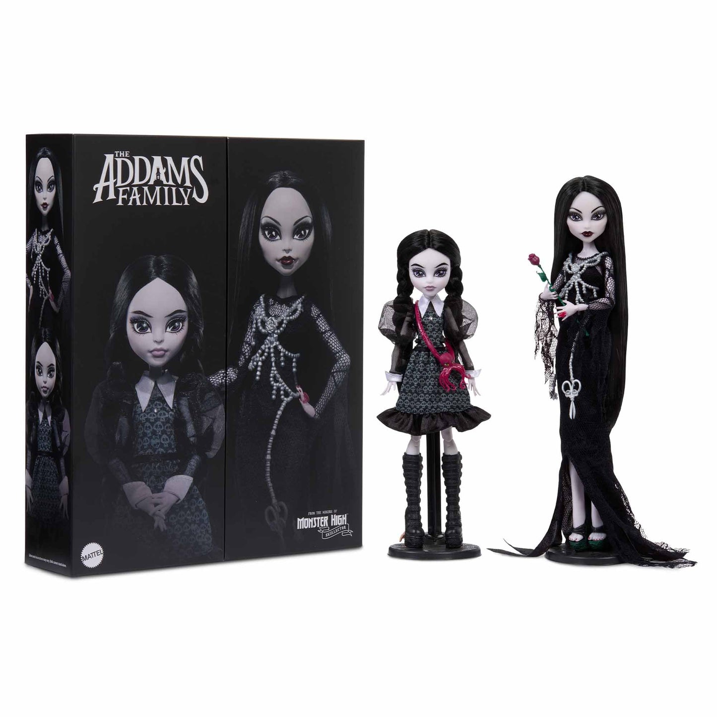 Monster High Skullector Addams Family Morticia & Wednesday Dolls – Fully Articulated with Certificate