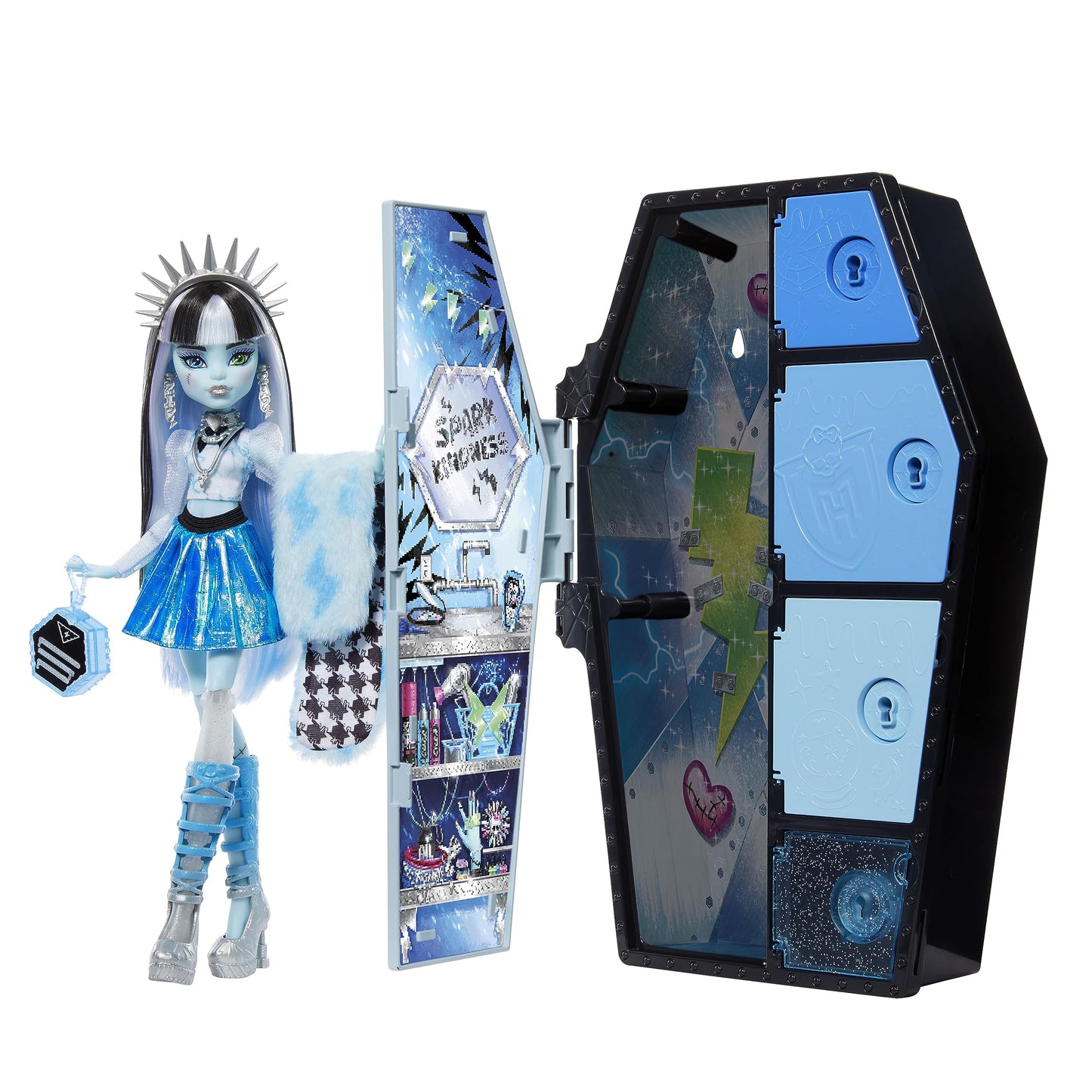 Monster High Skulltimate Secrets Fearidescent Frankie Stein Doll & Locker Set – 19+ Surprises