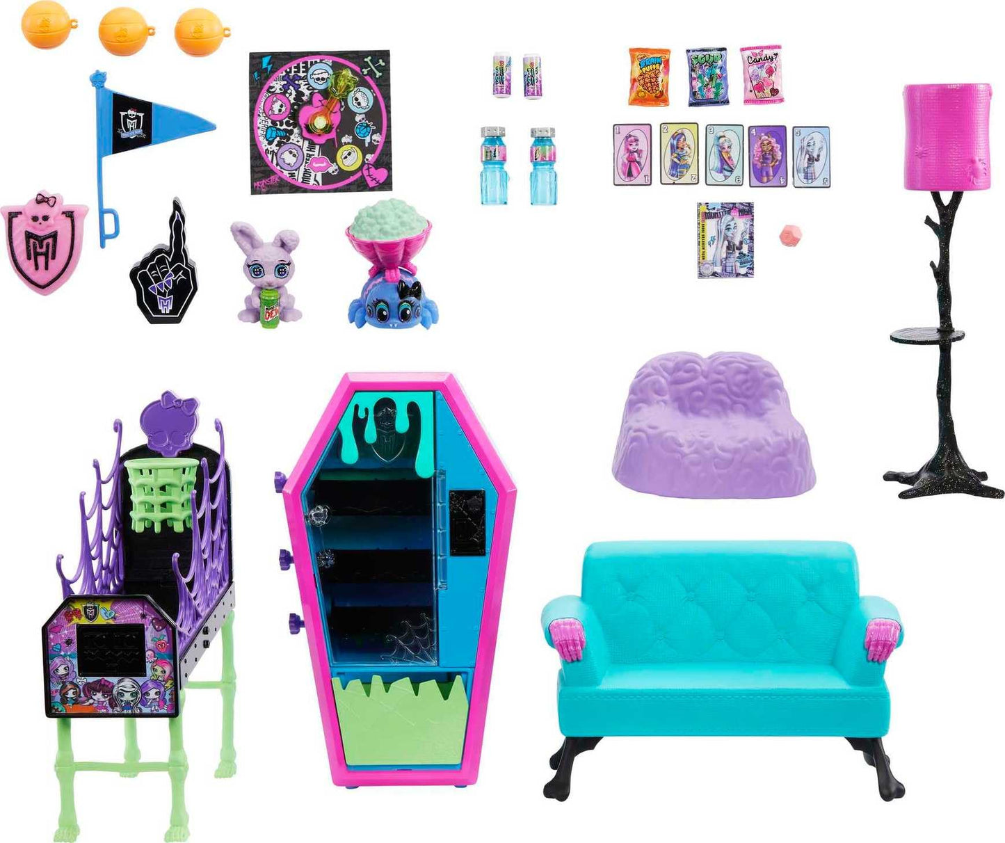Monster High Student Lounge Playset – Doll House Furniture, Vending Machine & Pets