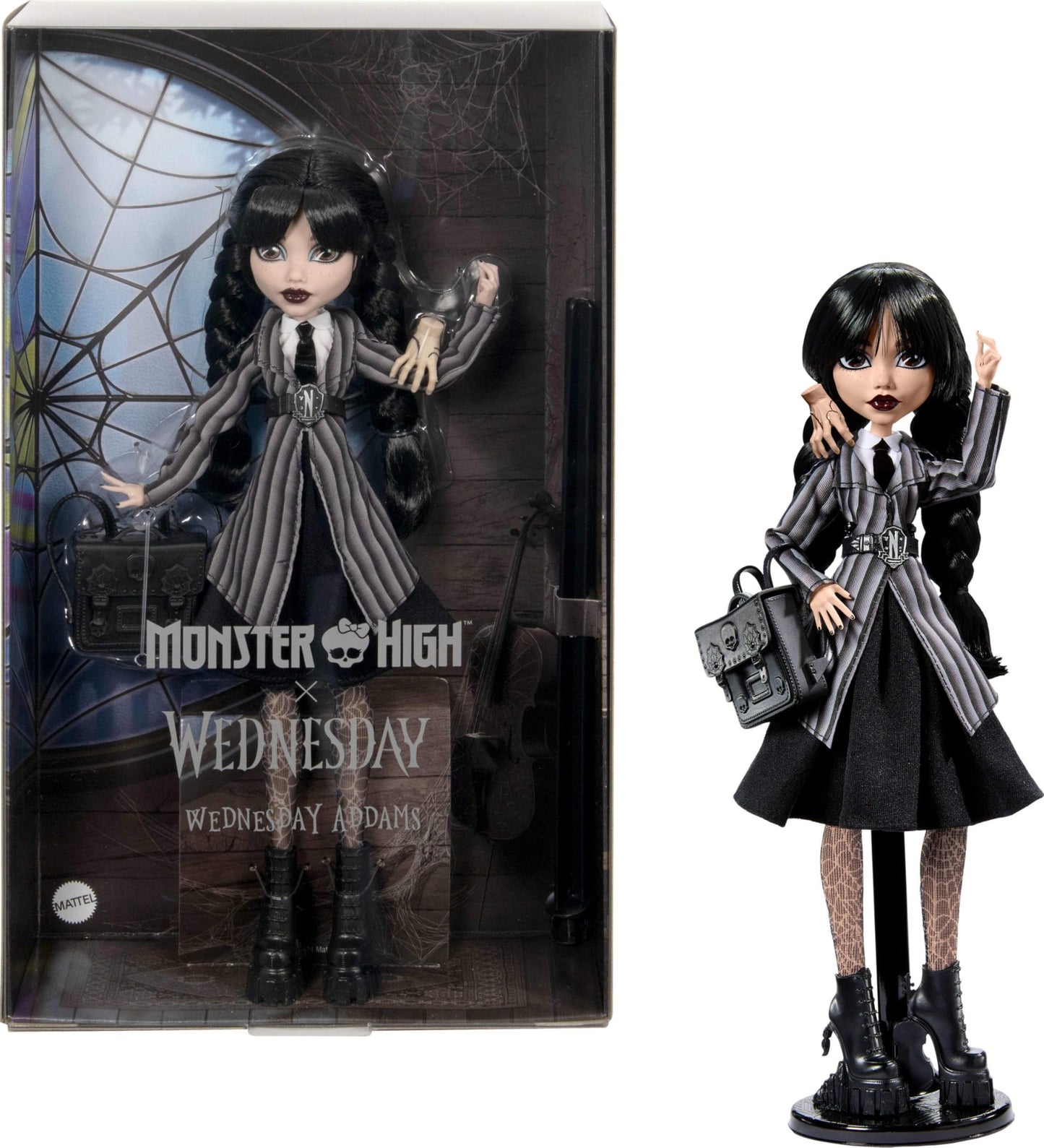 Monster High Wednesday Doll & Accessories — Nevermore Academy Outfit with Thing & Stand
