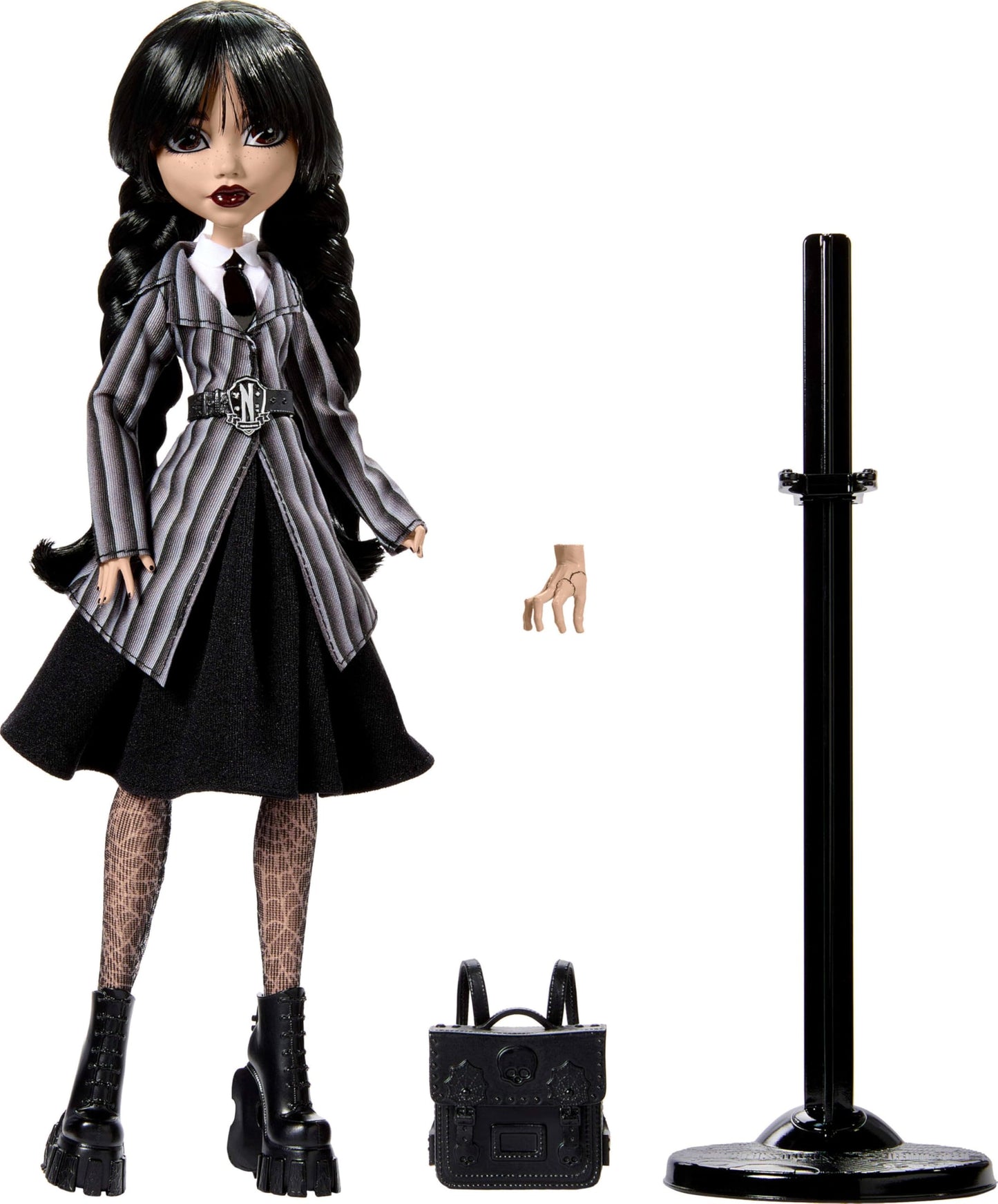 Monster High Wednesday Doll & Accessories — Nevermore Academy Outfit with Thing & Stand